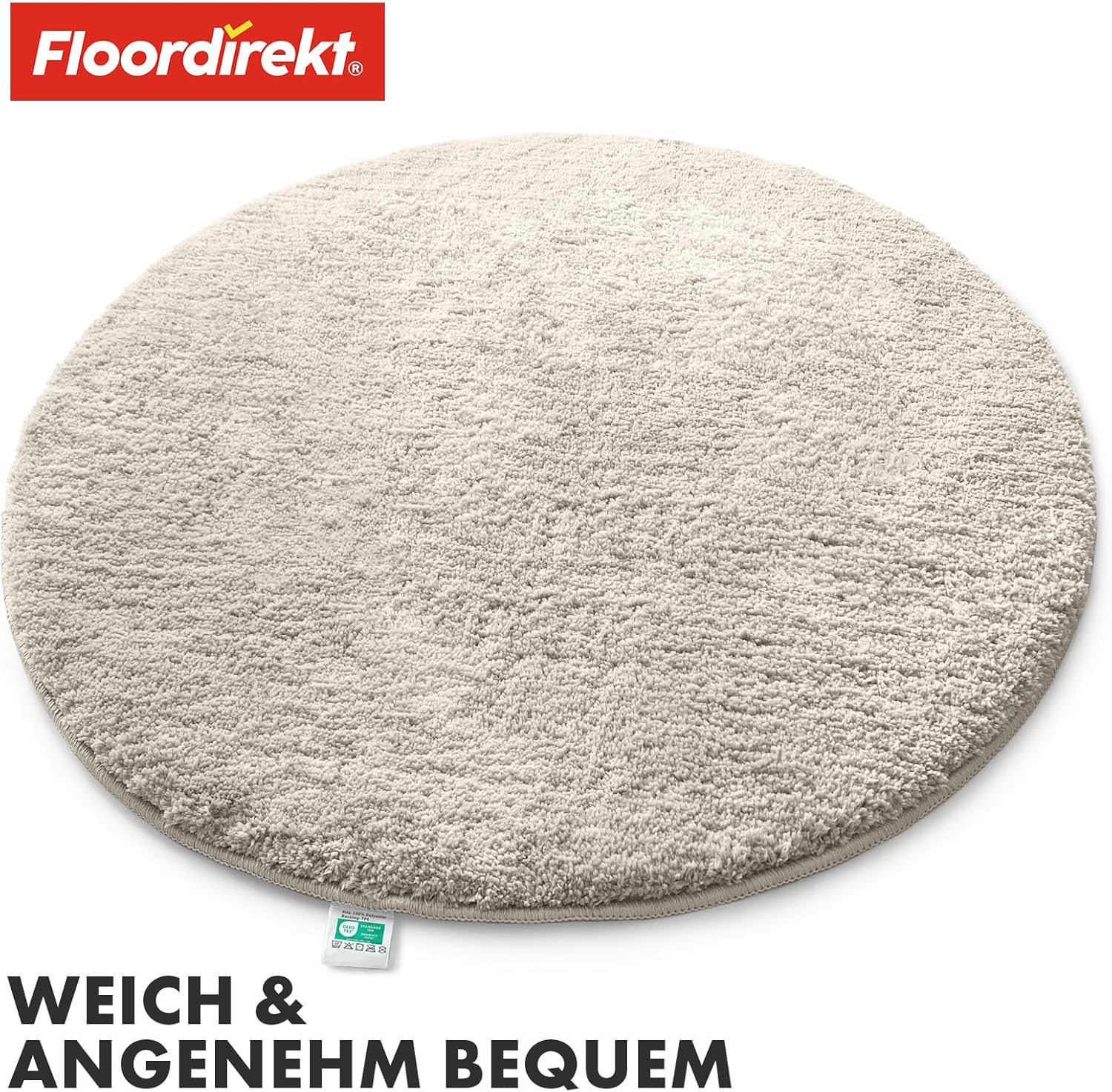 Detalle de Floordirekt Badematte Sky Ivory Rund 95 cm – Rutschfest, waschbar und schadstoffgeprüft
