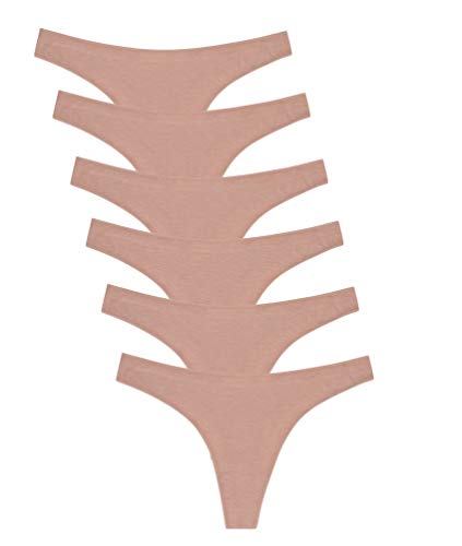 Detalle de Channo Tangas de Algodón para Mujer, Pack de 6 (Visón, S/M) — Comodidad y Liso Bajo Cualquier Prenda