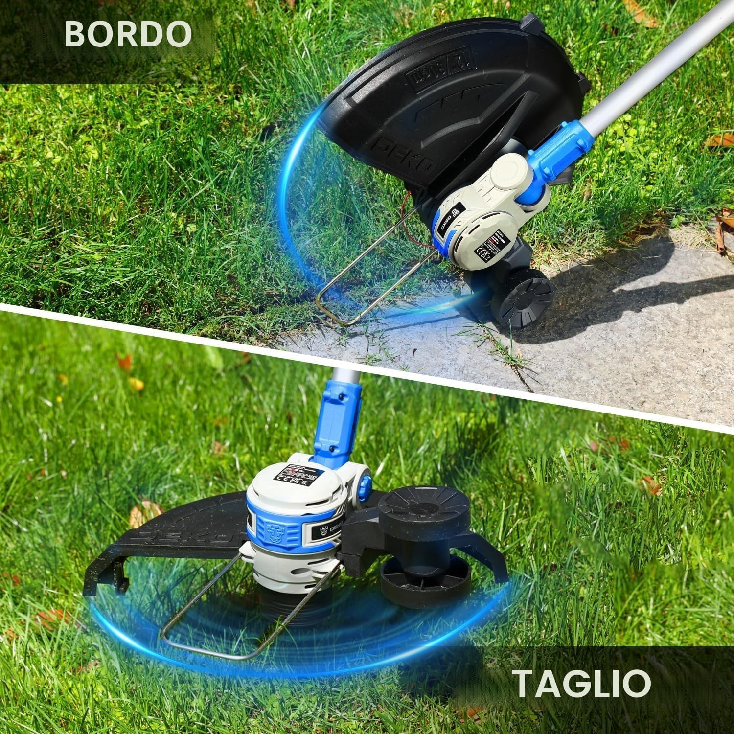 Detalle de DEKOPRO 20v Tagliaerba Elettrico 2 in 1: decespugliatore e tagliaerba senza filo con 2 batterie e caricatore
