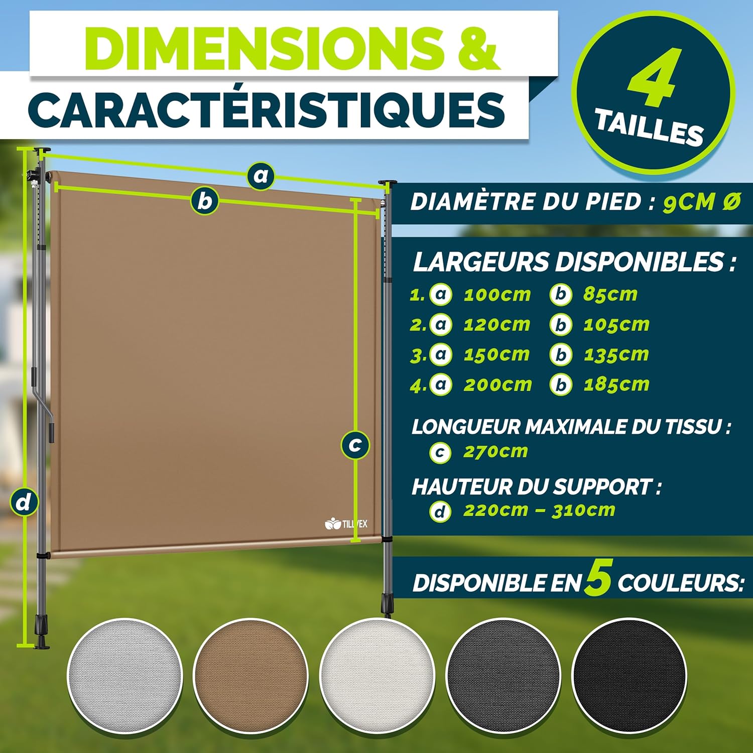 Thumbnail 6 de Store vertical tillvex 200 x 310 cm taupe avec manivelle, sans perçage