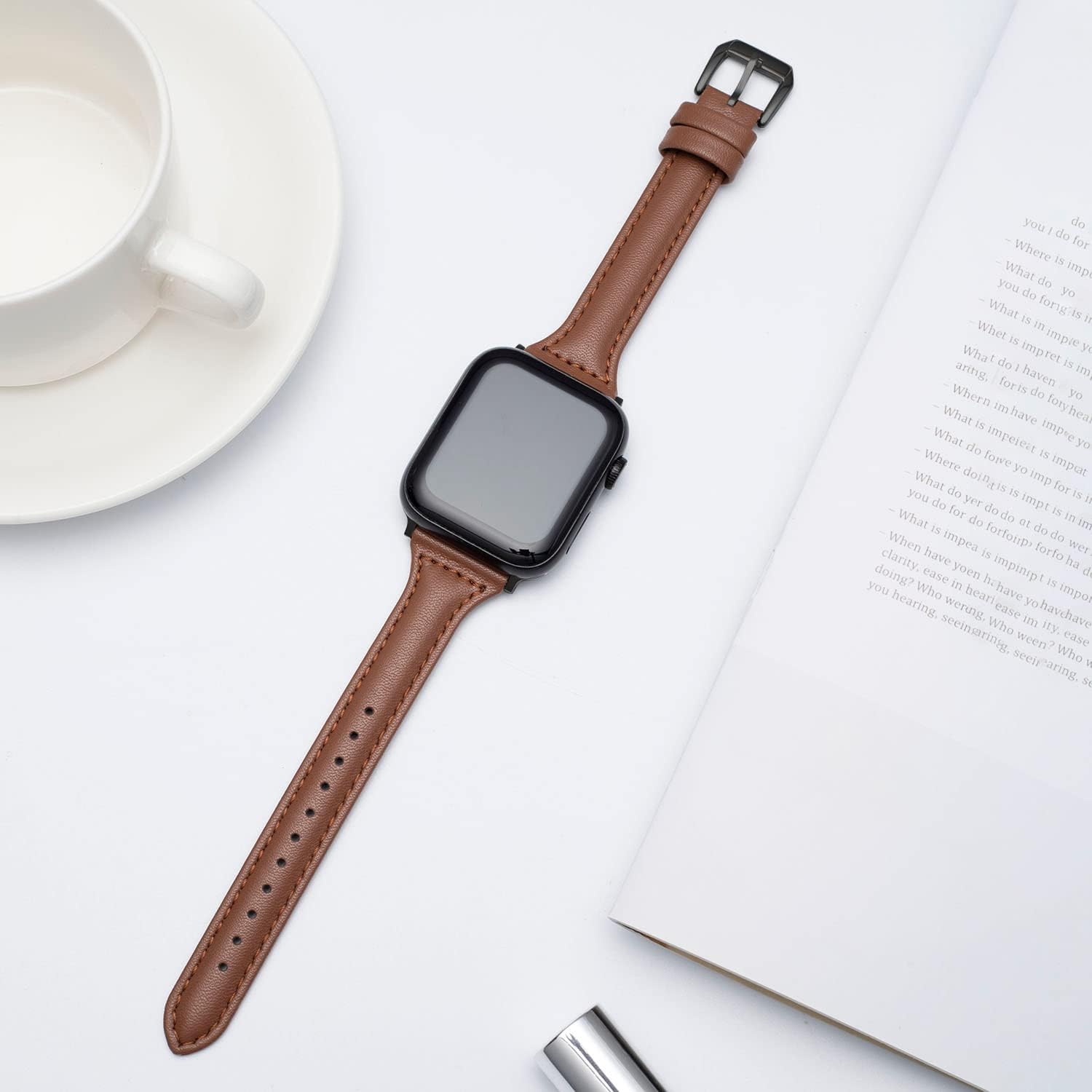 Thumbnail 6 de SEURE Lederarmband kompatibel mit Apple Watch (38/40/41 mm) – Slim Soft Band mit Edelstahl-Schnalle für Serien 1 bis 8