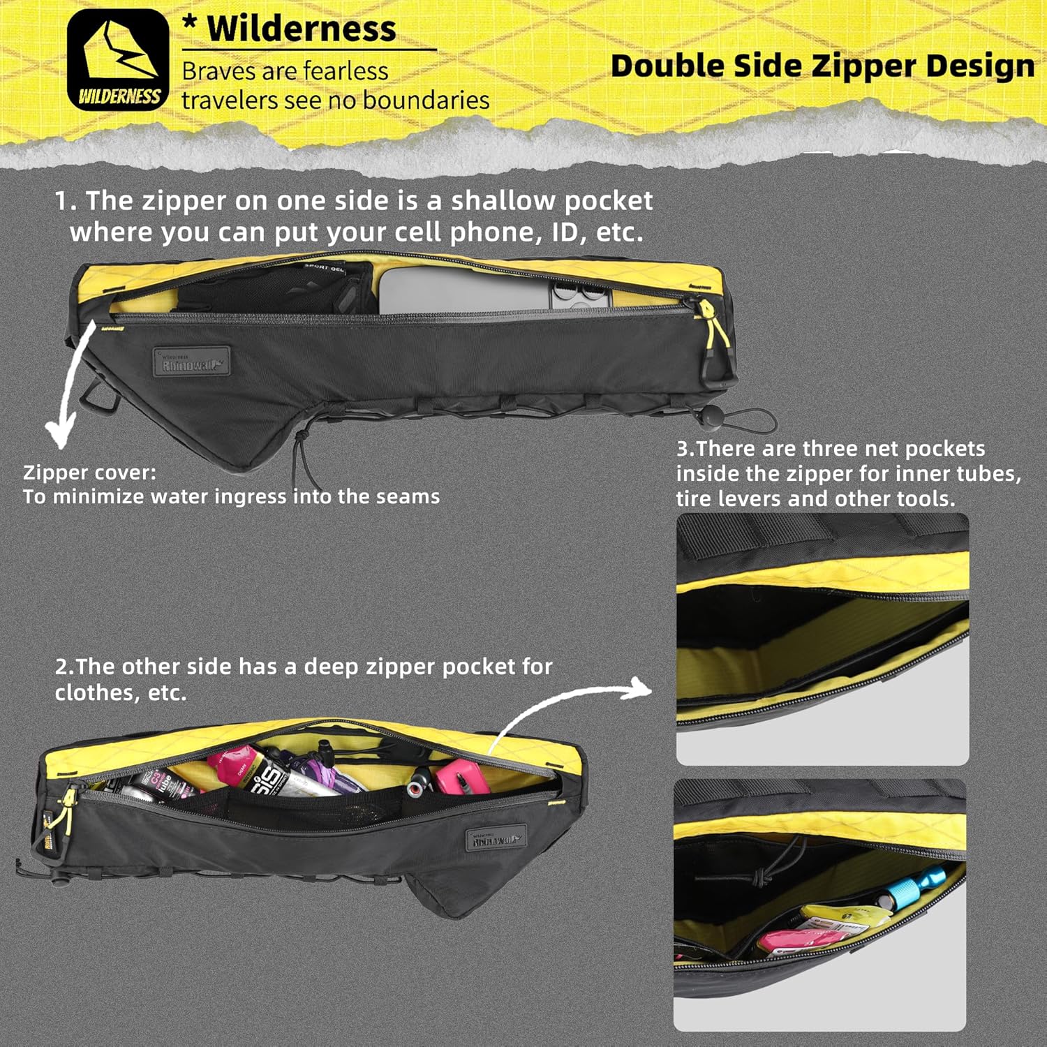 Detalle de Rhinowalk Waterproof Bike Frame Bag (Triangle) 2.4L – Under-Top Tube Pouch for Cyclists