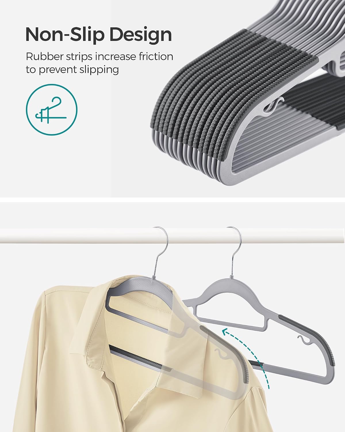Detalle de SONGMICS Breanna Collection CRP20G50 Plastic Coat Hangers, 50-Pack, Slim Non-Slip