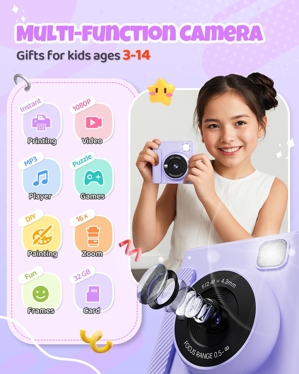 Thumbnail 1 de TIATUA Kinderkamera 2,4 Zoll Sofortbildkamera 32GB Karte