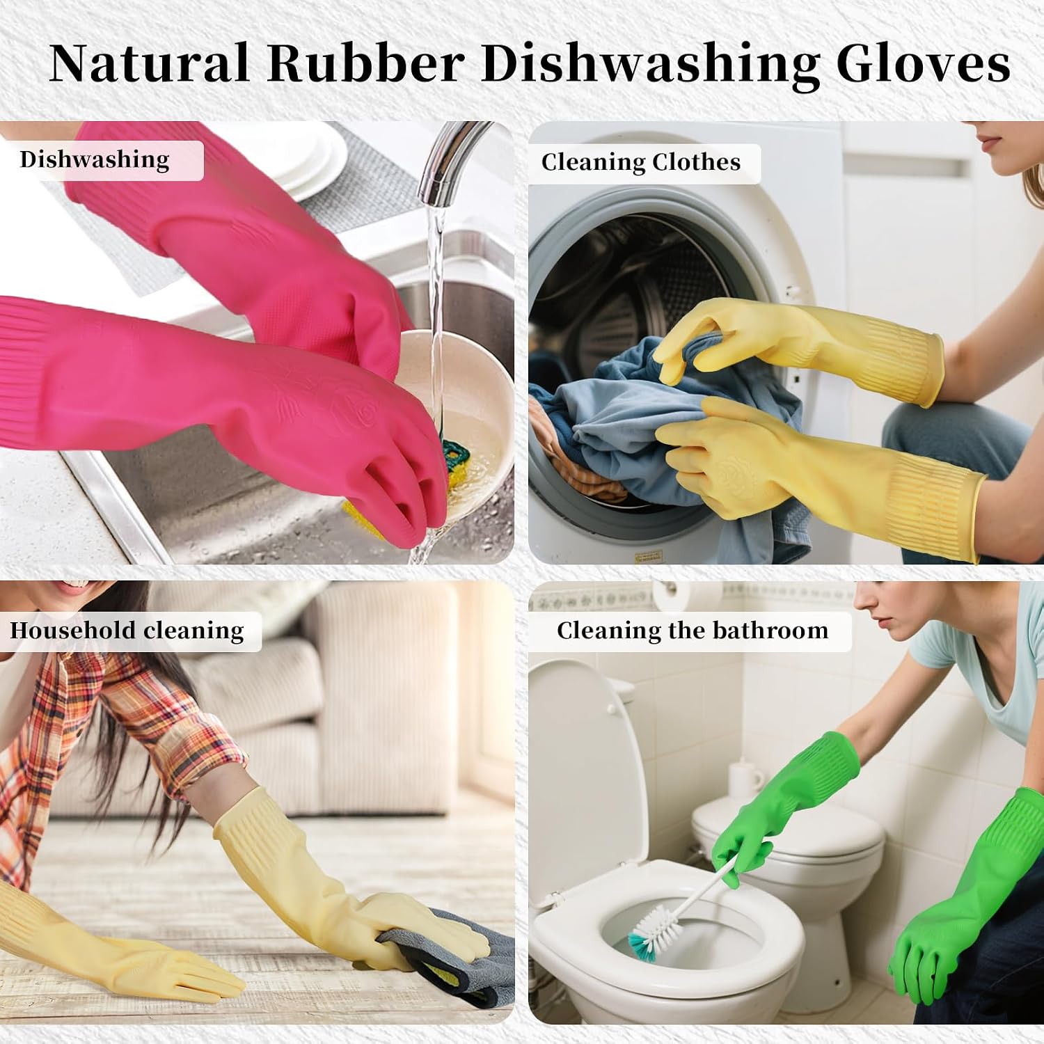 Detalle de ccebwyny Rubber Gloves for Cleaning – 3 Pairs, 15-Inch Long, Medium (Fits Small Hands)
