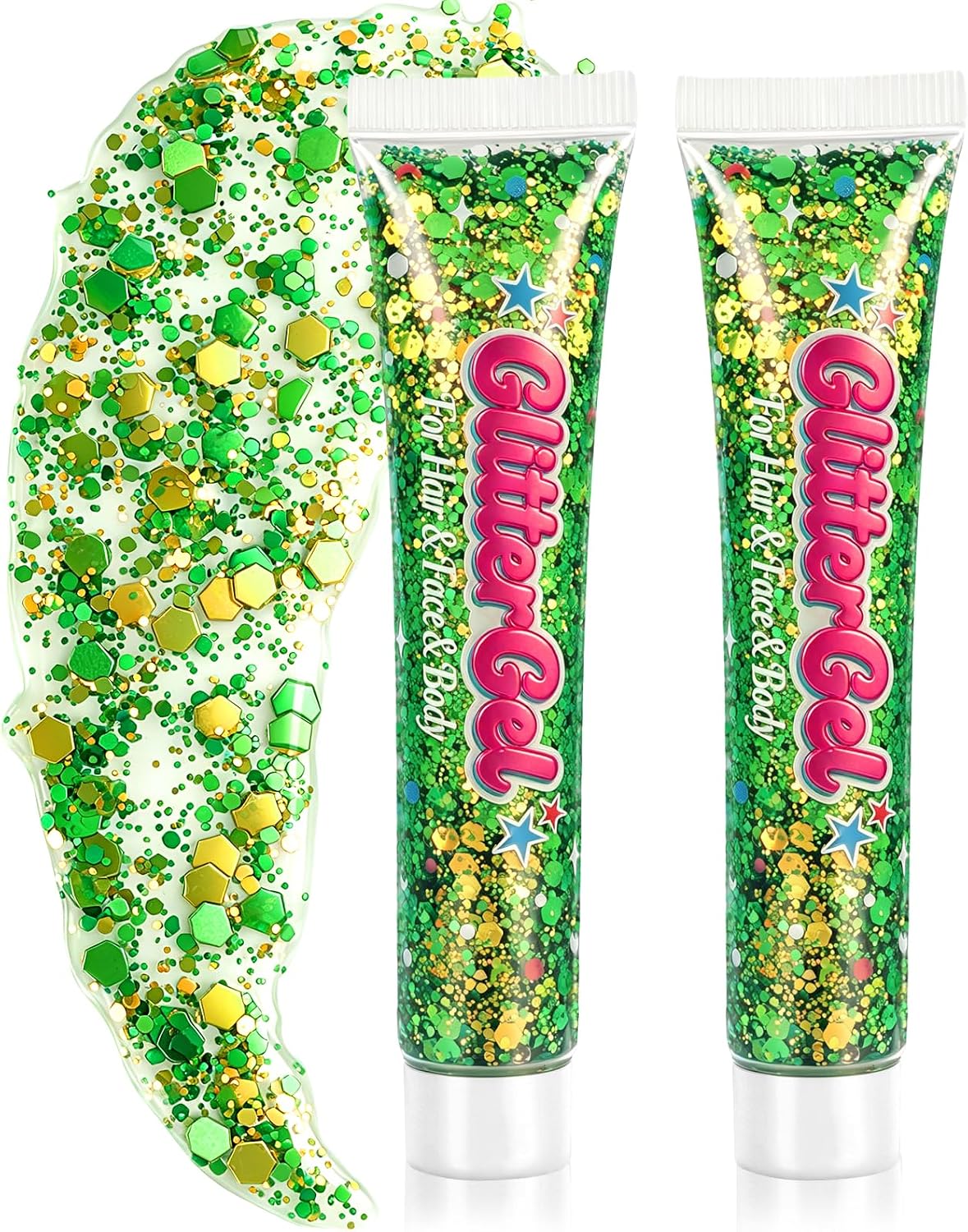 Detalle de Bwhrmt Green Body & Face Glitter Gel, 18 ml x 2, Self-Adhesive Holographic
