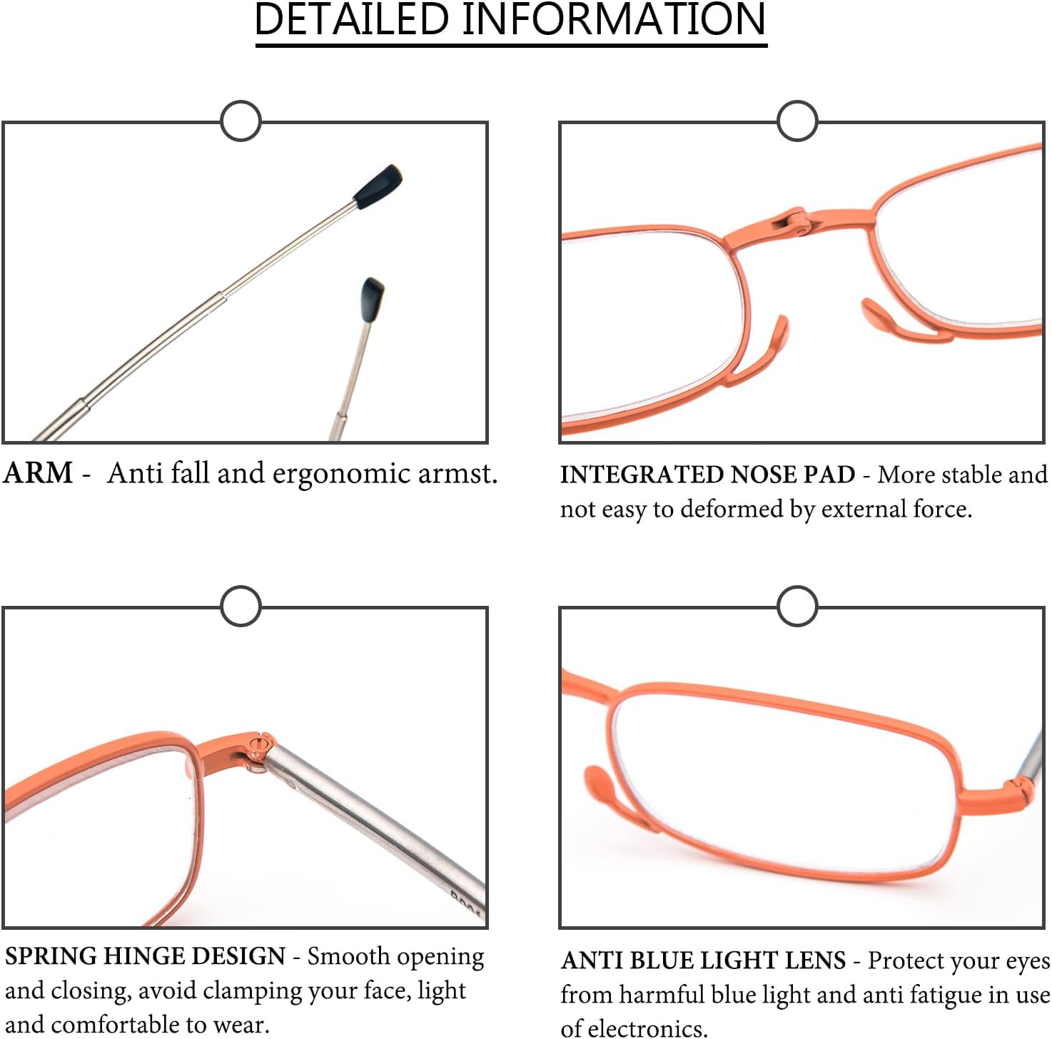Thumbnail 6 de KoKoBin faltbare Lesebrille aus Edelstahl – Mini-Lesehilfe mit Hartschalen-Etui, Anti-Blau, +3,5 (Orange/je nach Version)