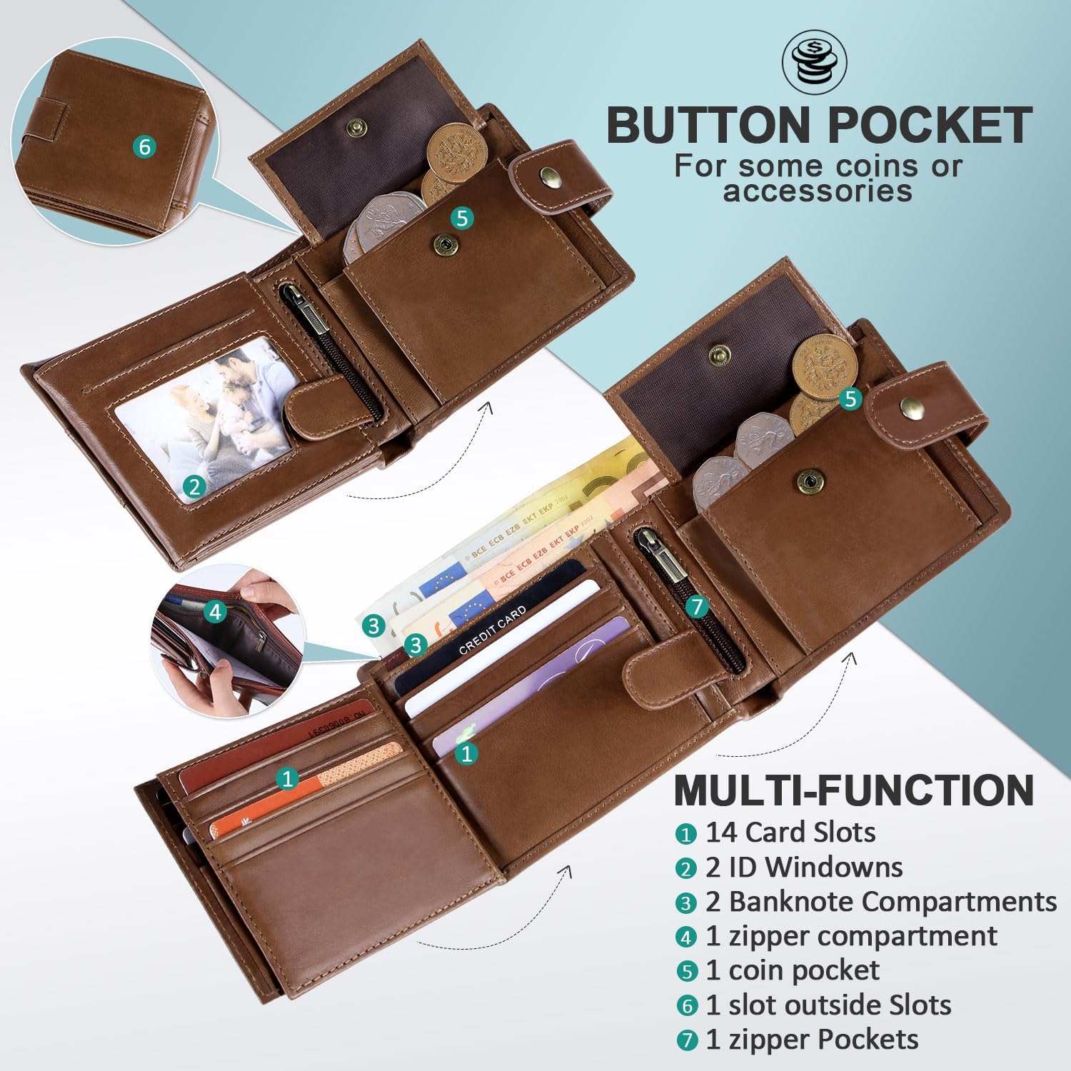 Detalle 2 de GSG SINCE 1998 Cowhide Leather RFID Wallet 17-slot