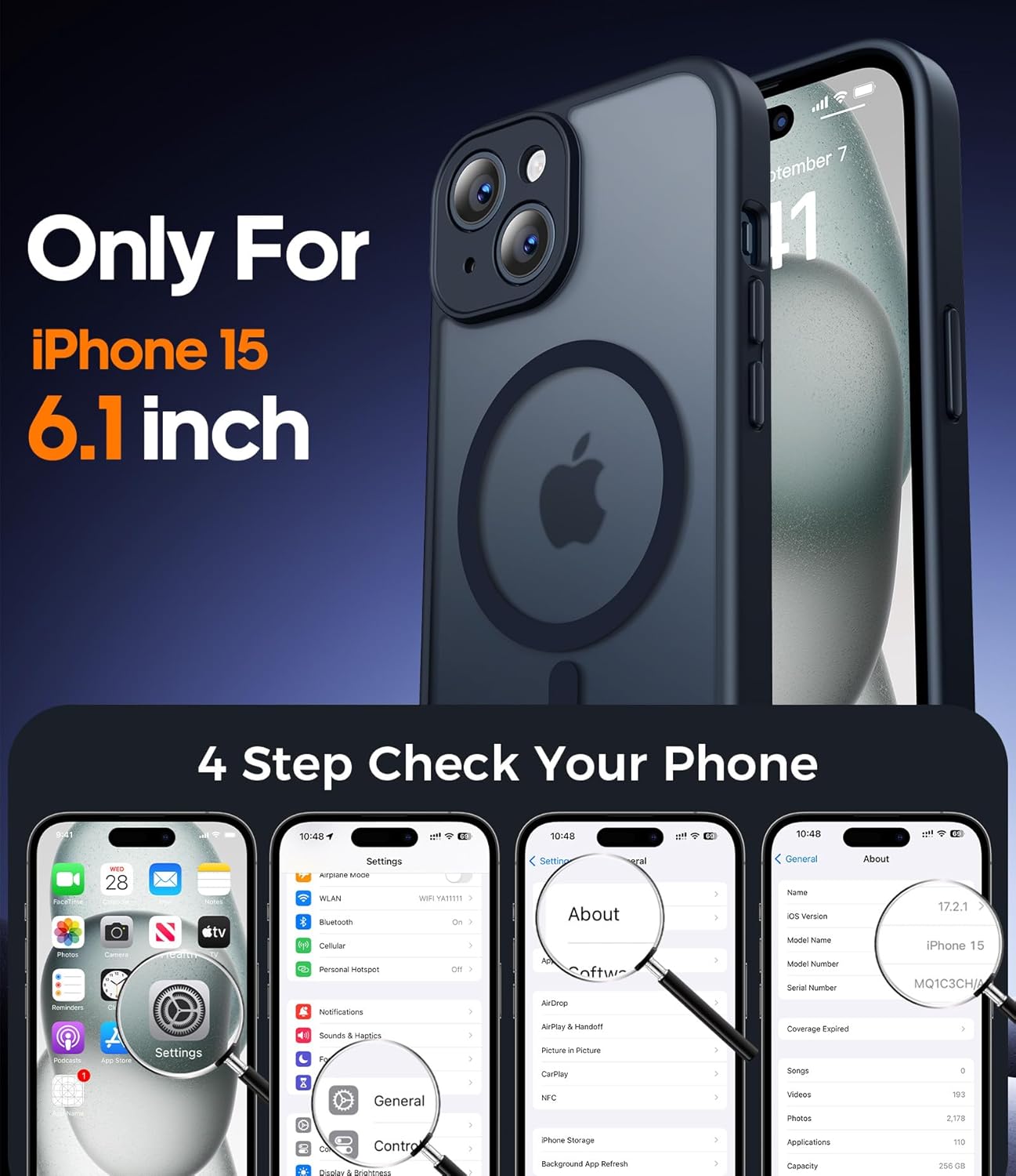 Detalle de Qasyfanc Magnetic Case for iPhone 15 with 2 Tempered Glass Screen Protectors – MagSafe Compatible