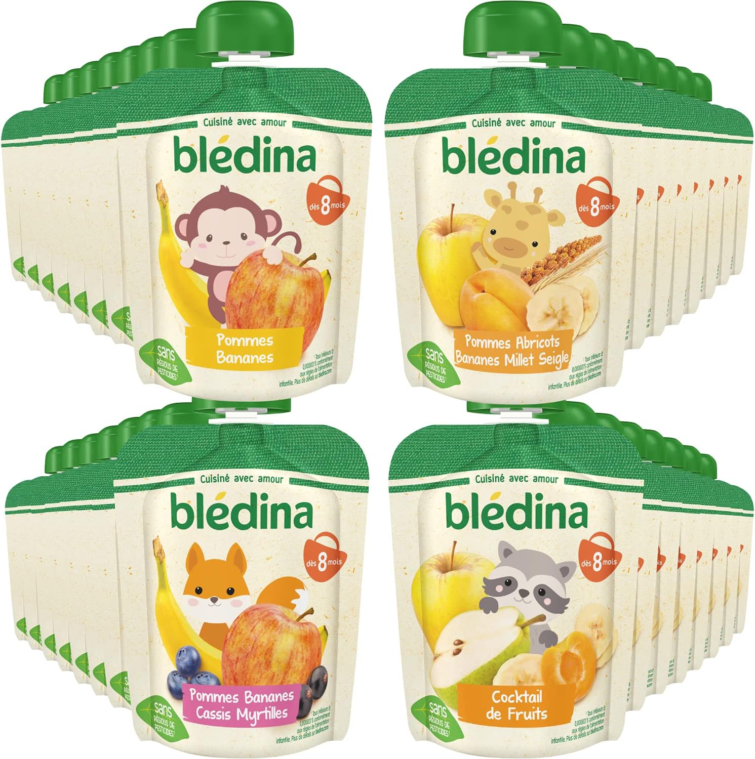 Detalle 2 de BLÉDINA Gourdes purées fruits 32x90 g 🍎