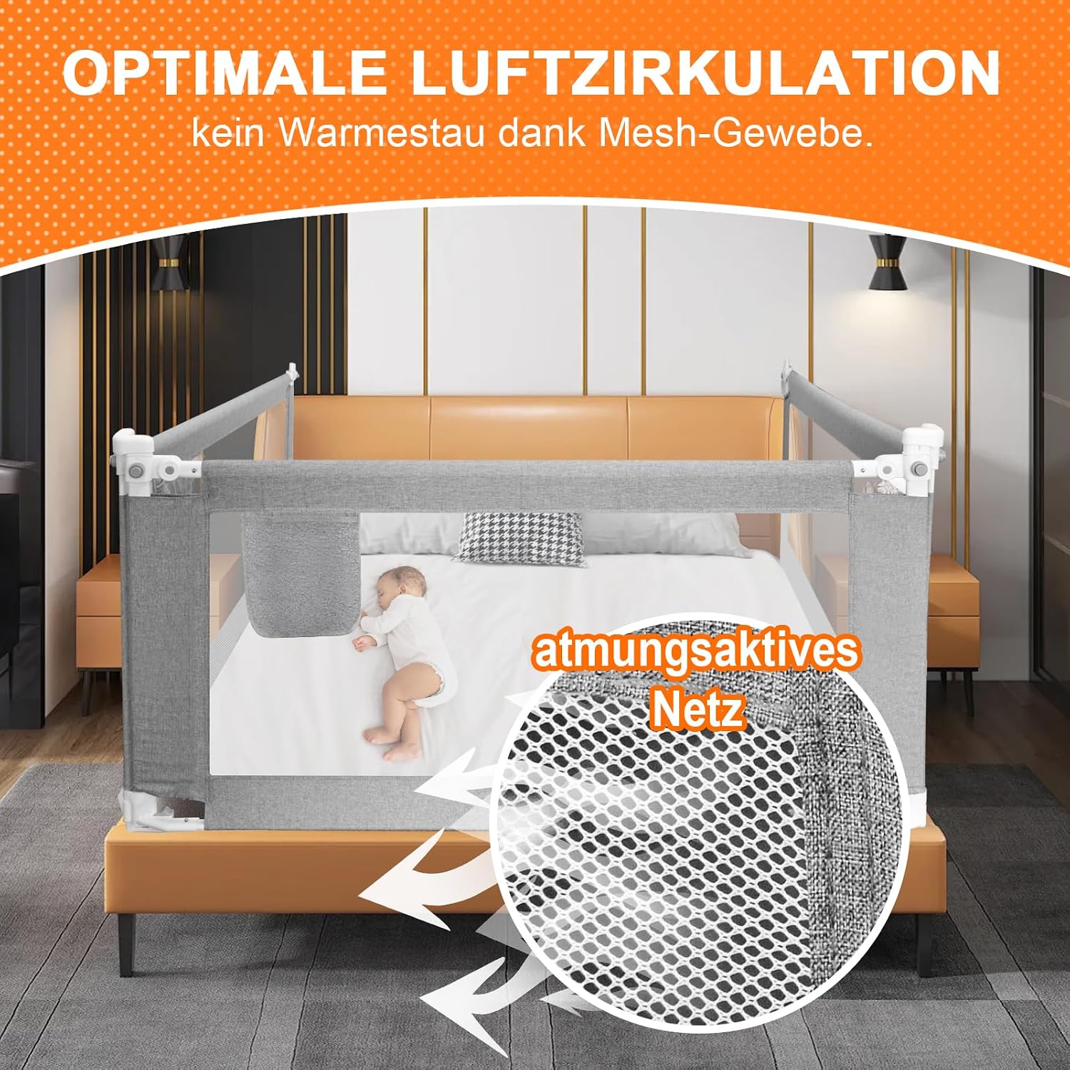 Detalle 2 de Eyeleaf Rausfallschutz Bettgitter Grau 1.8M
