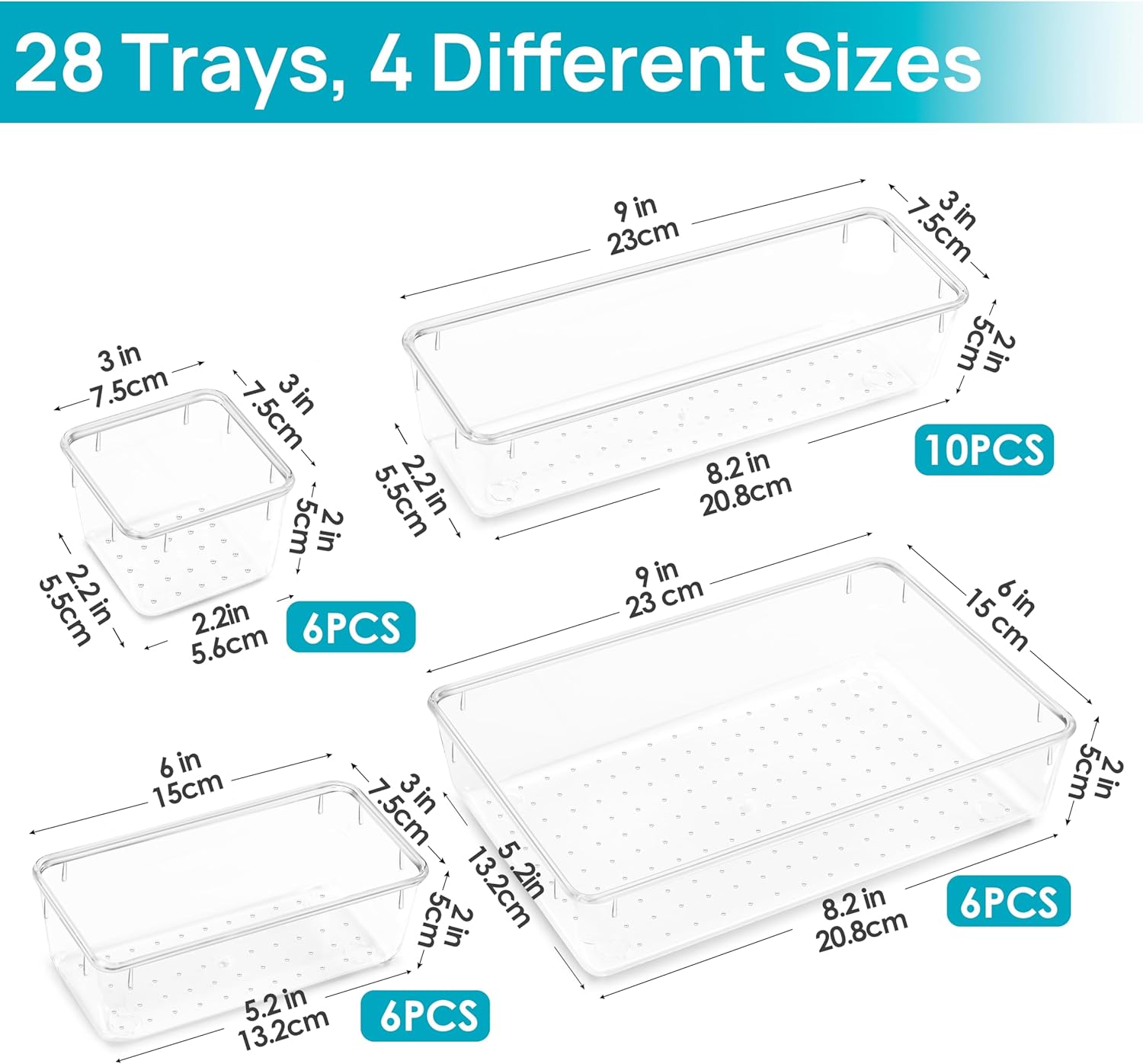 Thumbnail 5 de Vtopmart 28 PCS Clear Plastic Drawer Organisers Set