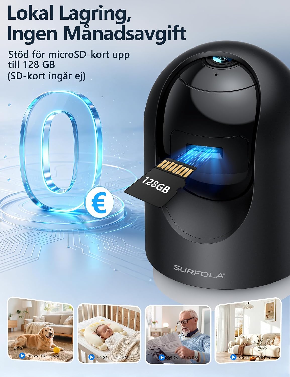 Detalle de Surfola WS03 inomhuskamera med 2K, PTZ och mörkerseende