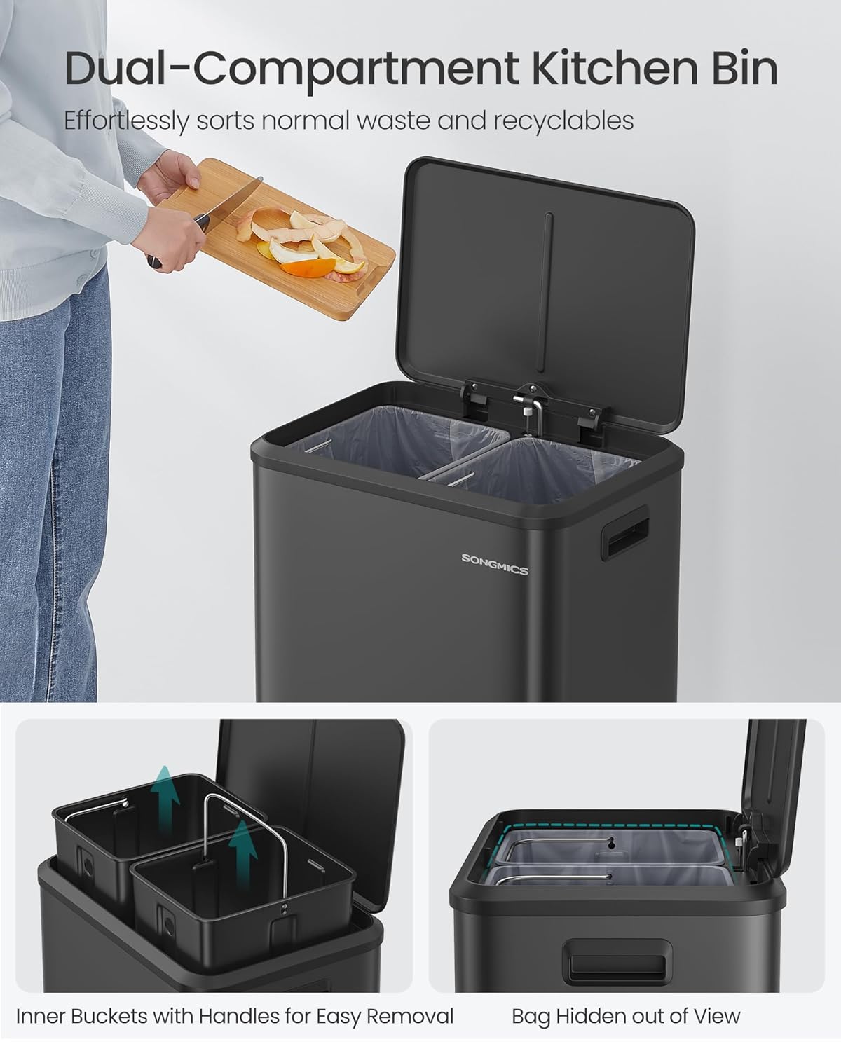Thumbnail 3 de SONGMICS LTB556B02 2 x 30 L double kitchen bin