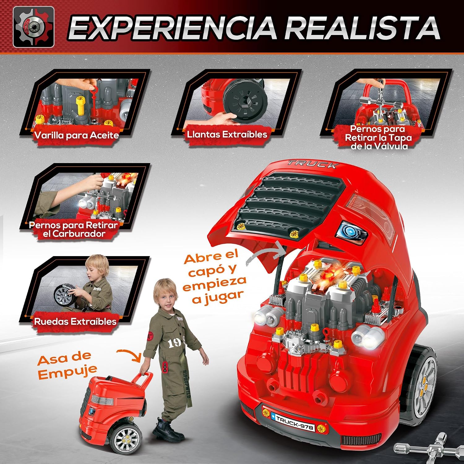 Detalle de HOMCOM Motor de Camión para Niños 61 piezas