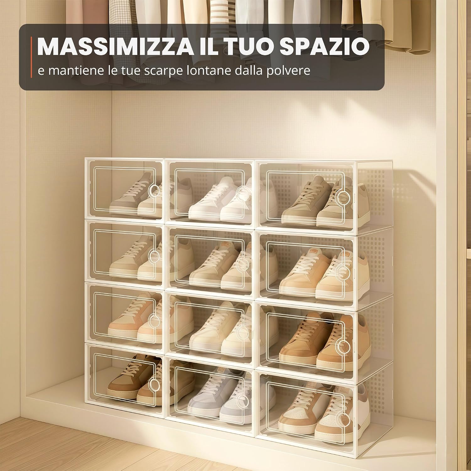 Detalle de JUPPLIES Scarpiera Modulare Trasparente Salvaspazio – Set da 12 Scatole Porta Scarpe Impilabili