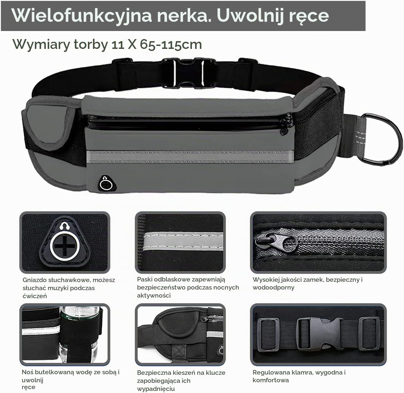 Detalle de Edipets pas do biegania z psem, smycz 160–220 cm, odblaskowa, szara