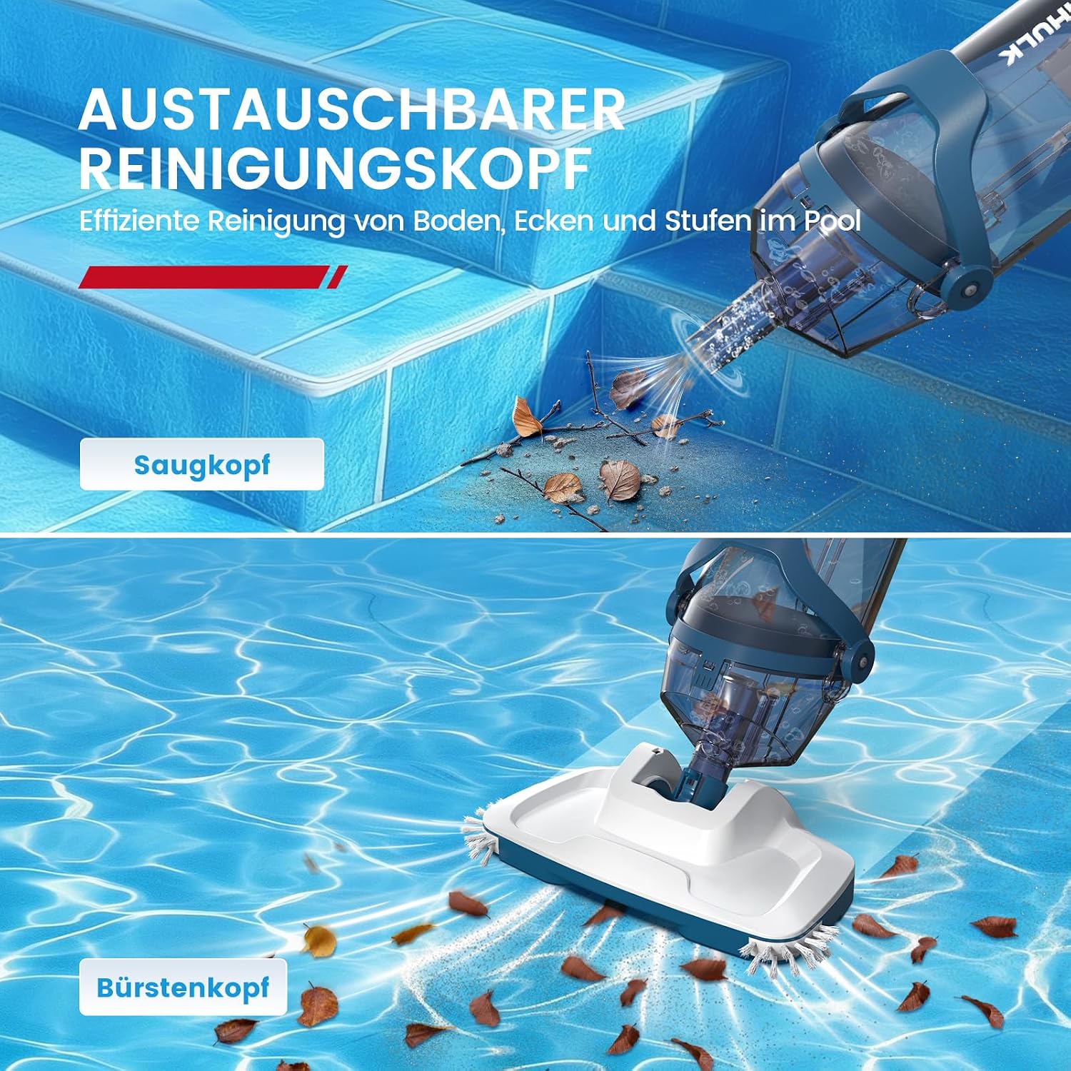 Detalle de ENHULK Poolsauger Akku PC18 – leistungsstarker Akku-Poolreiniger mit 34 cm Kopf