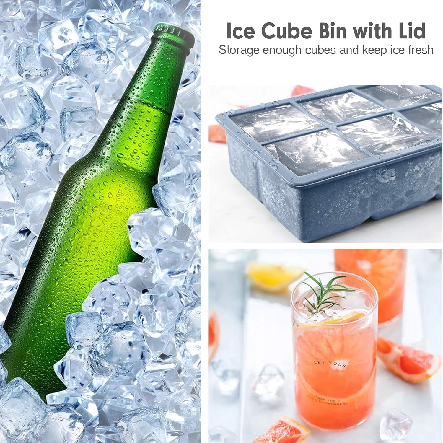 Thumbnail 4 de Excnorm Silicone Ice Cube Trays (3-Pack) — Large Flexible Square Ice Molds with Removable Lids