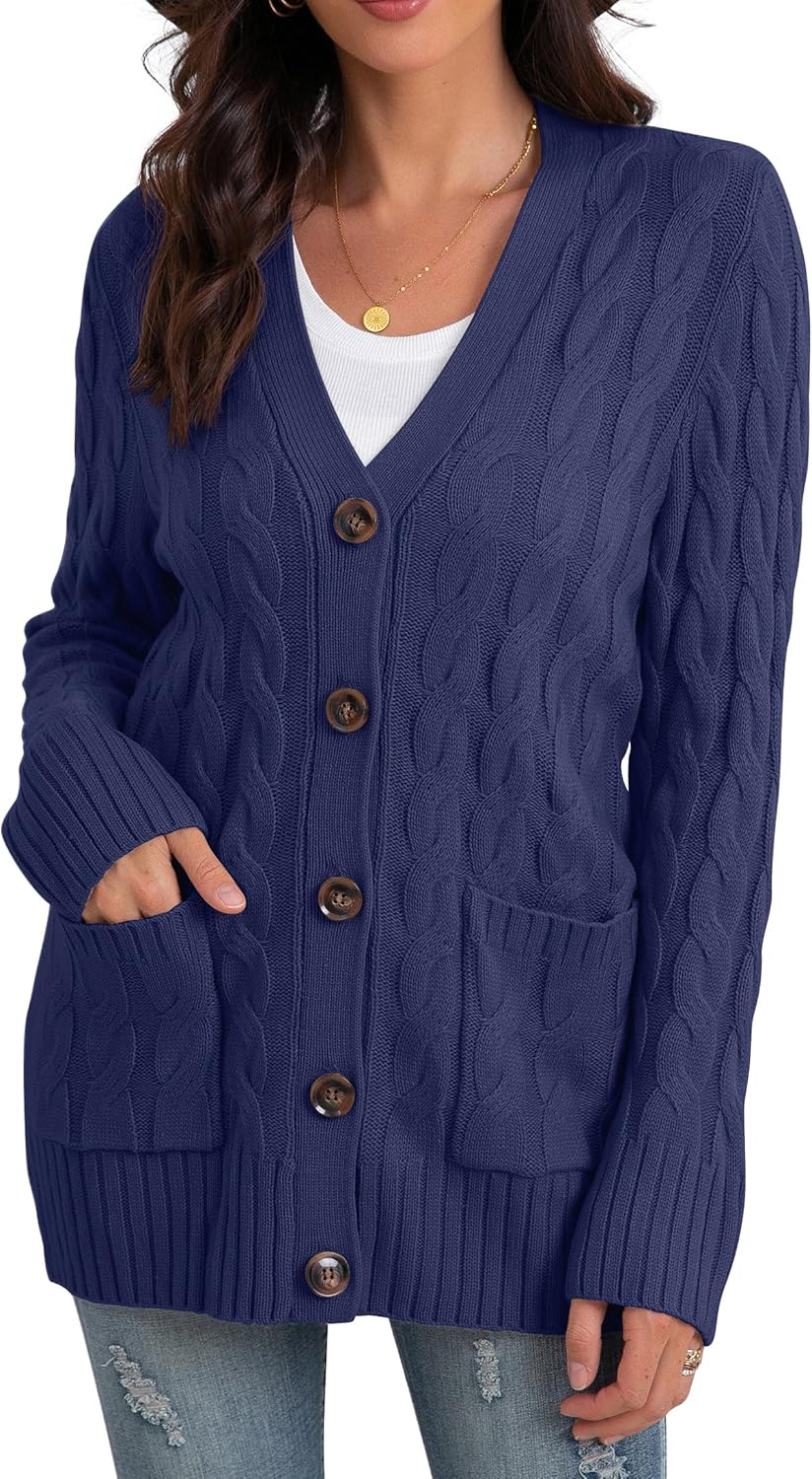 Thumbnail 4 de GRECERELLE Damen Strickjacke / Strickcardigan lang mit Taschen & Knöpfen