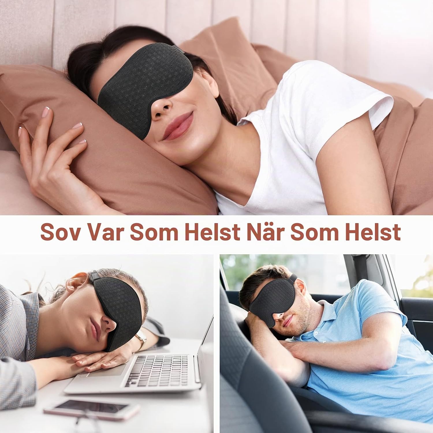 Thumbnail 6 de INNELO IB04 3D-sovmask i svart med minnesskum och djupa ögonkoppar
