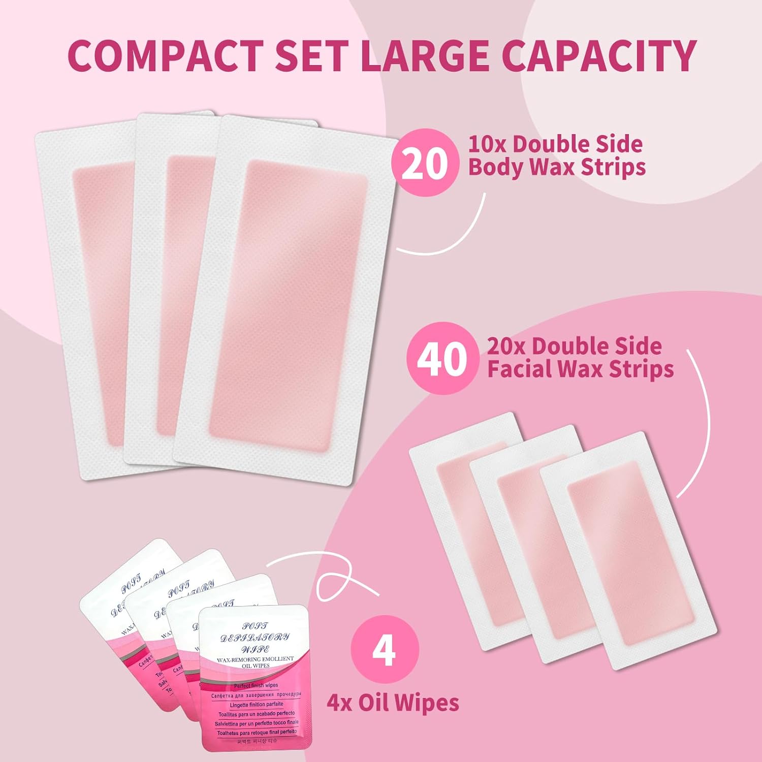 Detalle 2 de Hoyesch 60 PCS Wax Strips Kit for Women: Facial & Body Hair Removal