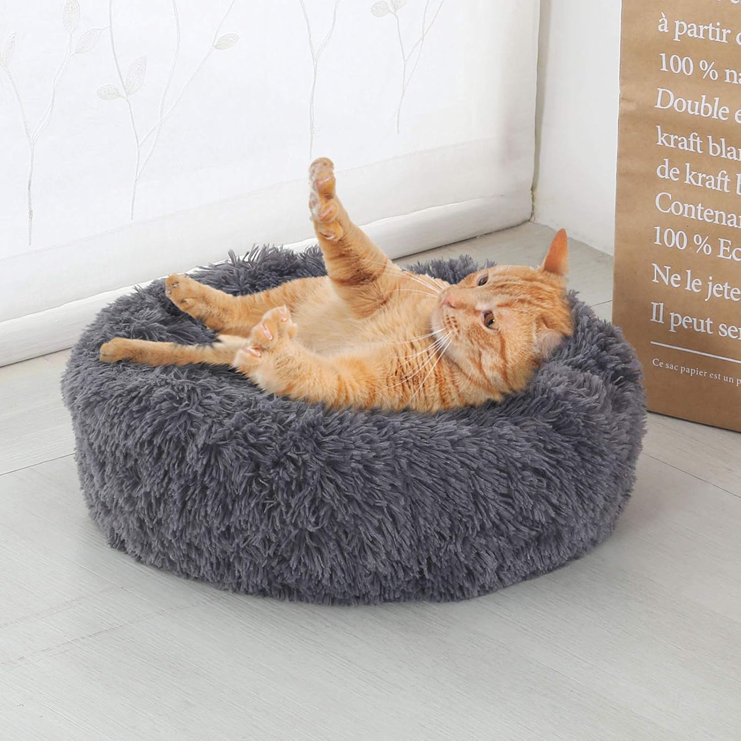 Detalle de Enjamoy Plush Donut Dog Bed – Calming, Self-Warming, Machine Washable Cushion (Dark Grey, 50cm)
