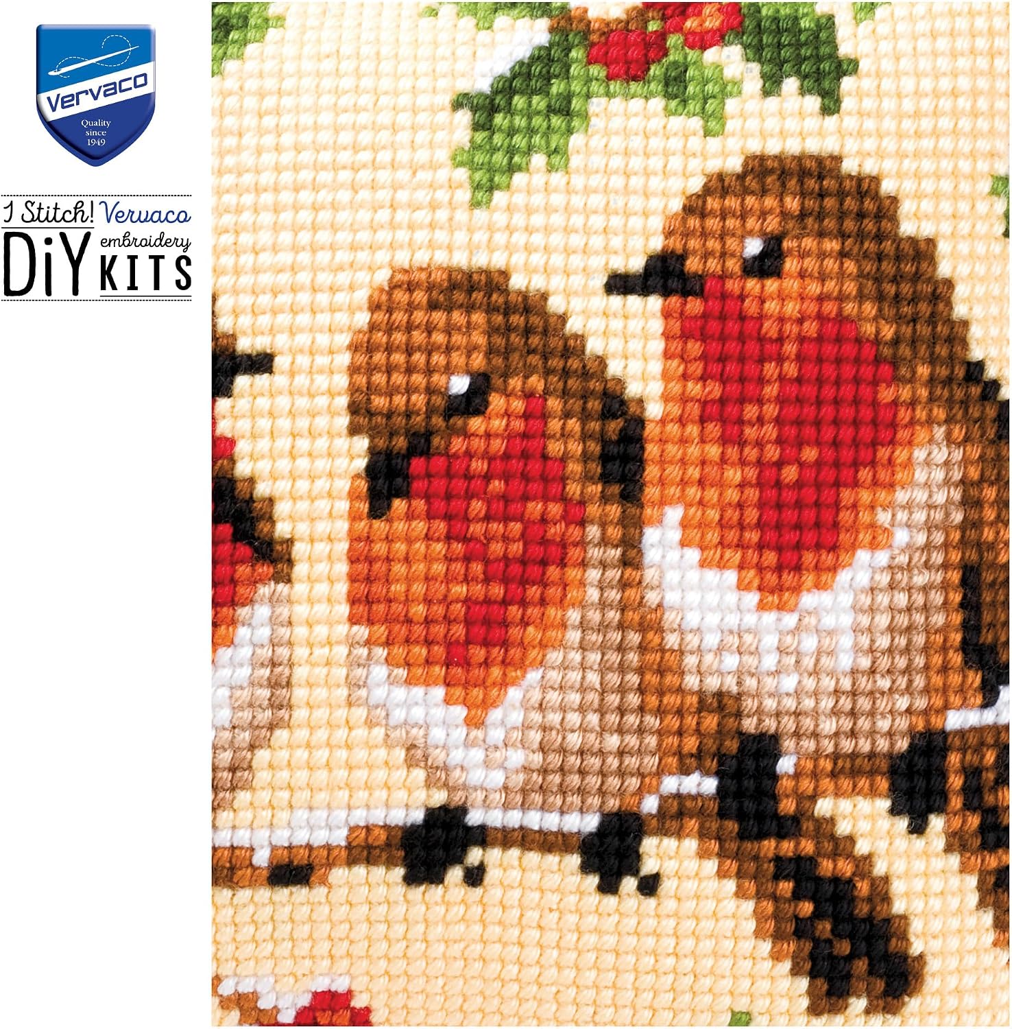Detalle de VERVACO Trzej Przyjaciele – zestaw do haftu krzyżykowego na poduszkę 40 × 40 cm