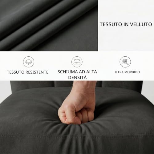 Thumbnail 8 de JIEXI Set tavolo da pranzo allungabile con 6 sedie: 130-170 cm, piano MDF grigio e base a X, sedie imbottite in flanella nera