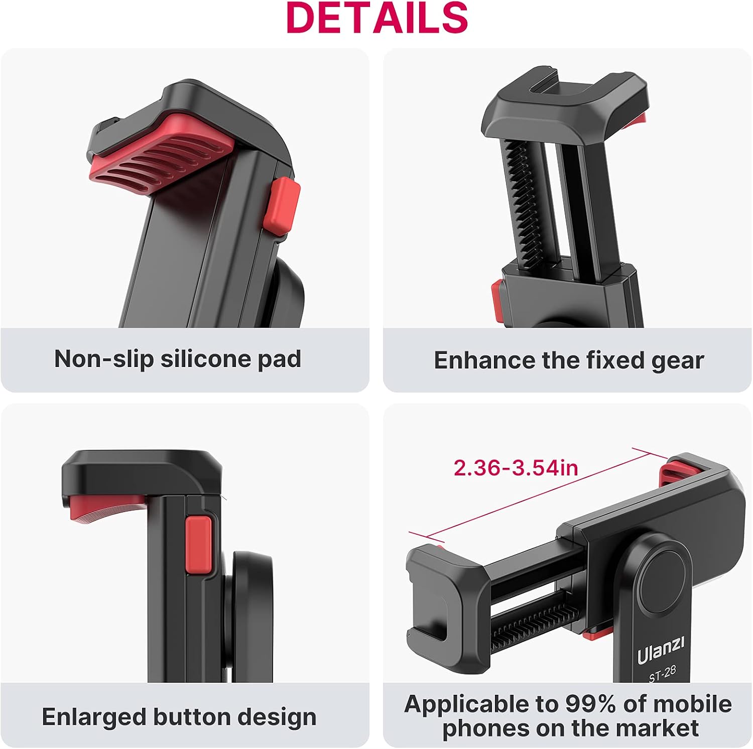 Detalle 2 de ULANZI ST-06S Phone Tripod Mount with 360° Rotation and Dual Cold Shoes