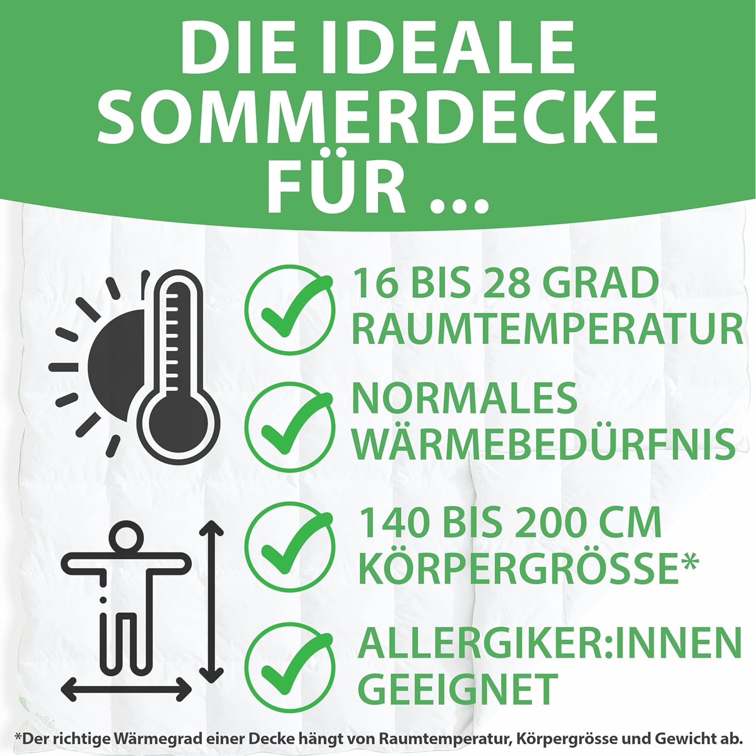 Thumbnail 5 de Welldora Komfort Bettdecke Sommer 155x220 – 100% Extraweiche Federn & Daunen, Allergiker geeignet