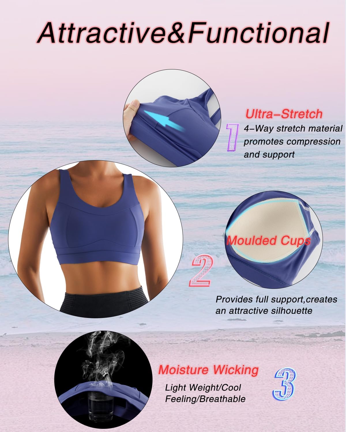Detalle de RUNNING GIRL High Impact Sports Bra, Racerback Longline with Molded Cups