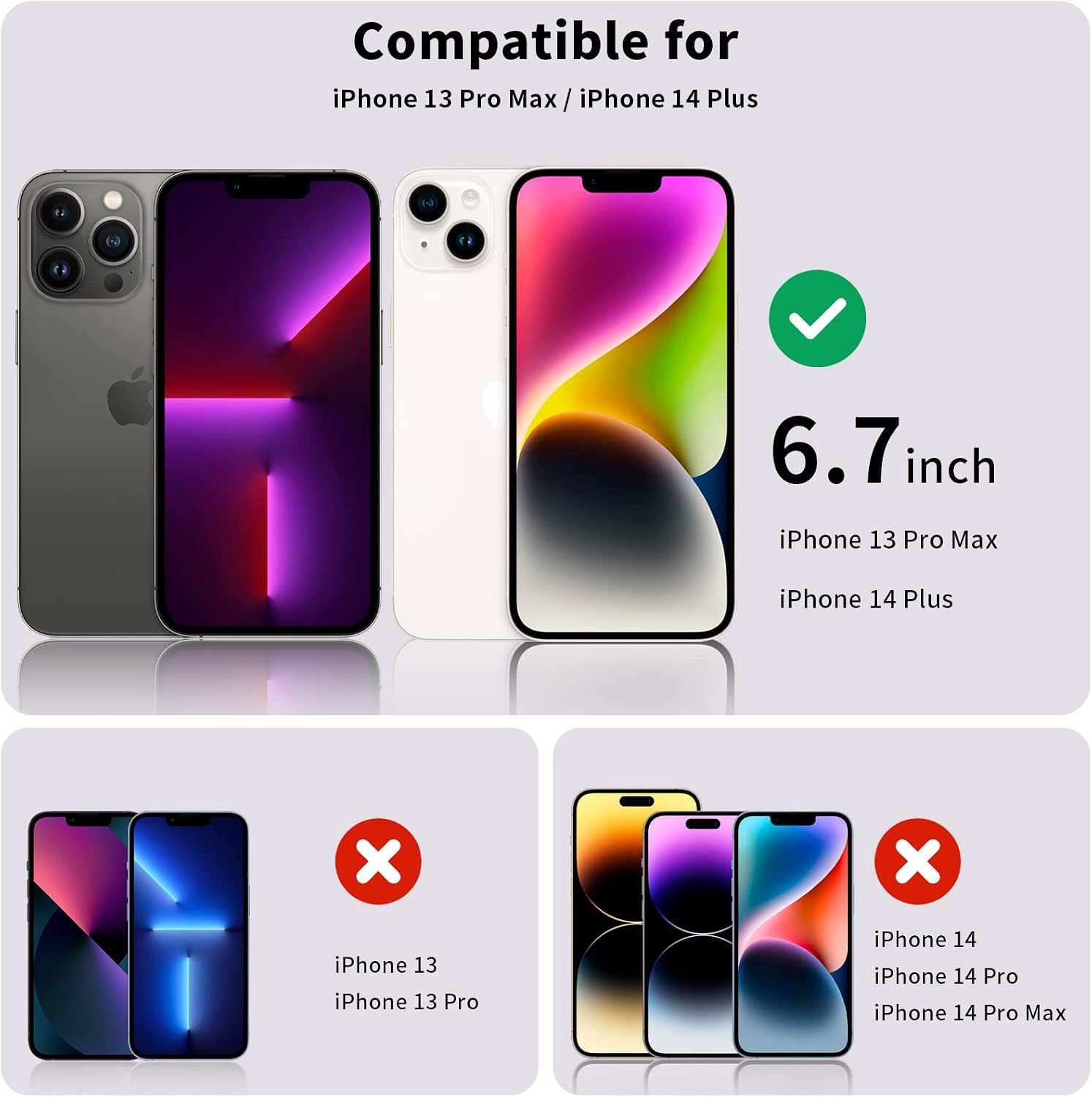 Detalle de Fotbor iPhone 13 Pro Max Privacy Screen Protector for 14 Plus, 2-Pack 9H Glass