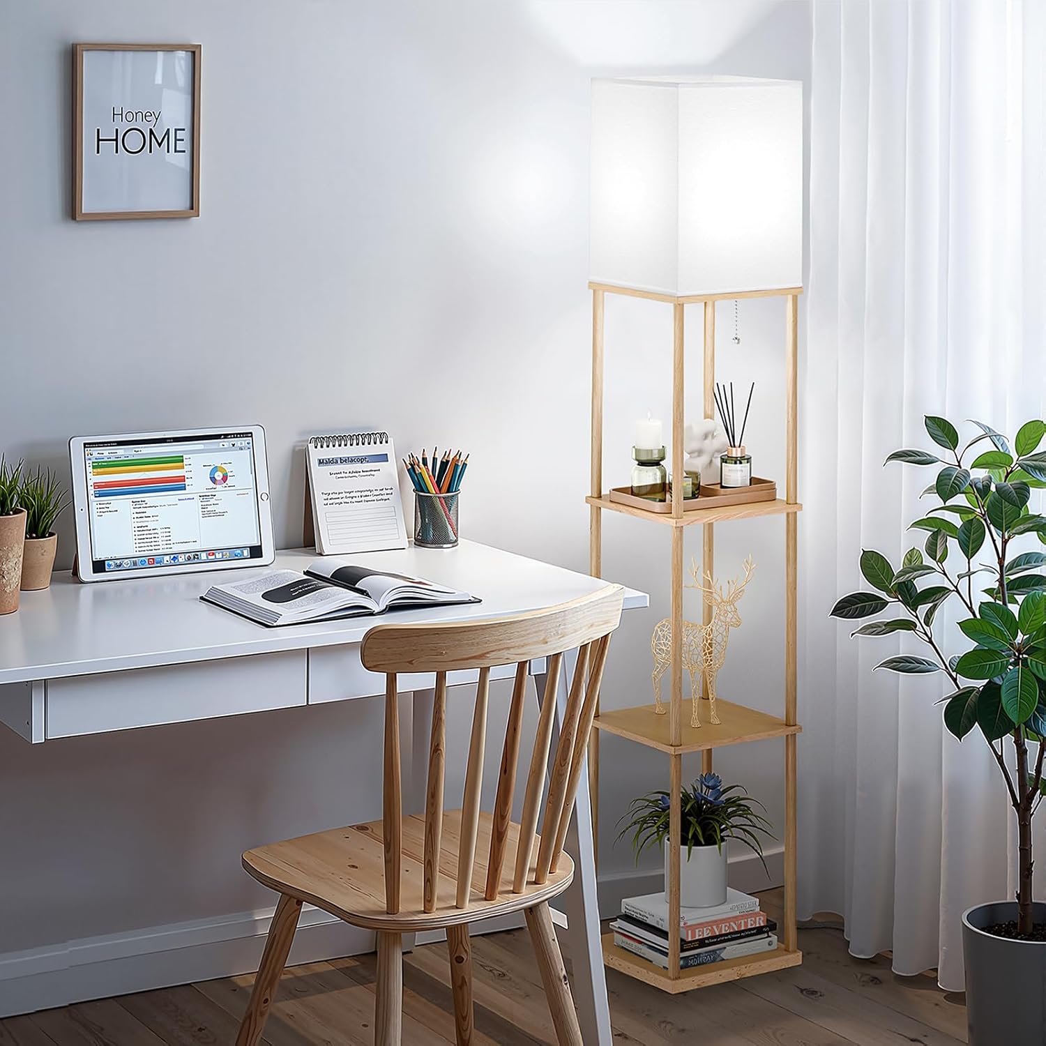 Detalle de SHINE HAI Floor Lamp with Shelves