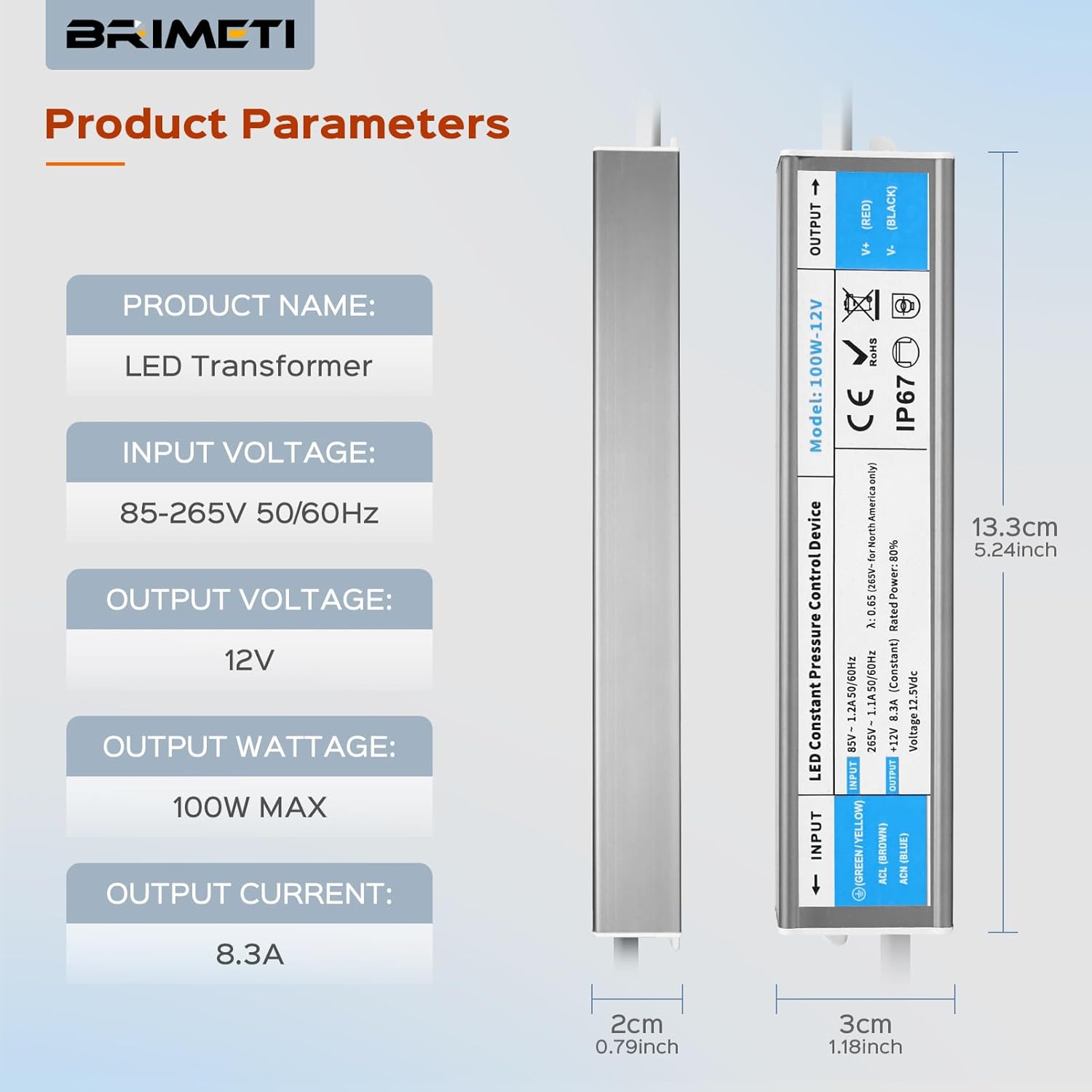 Thumbnail 2 de BRIMETI Transformador 220V a 12V 100W IP67 para Tiras LED 💡