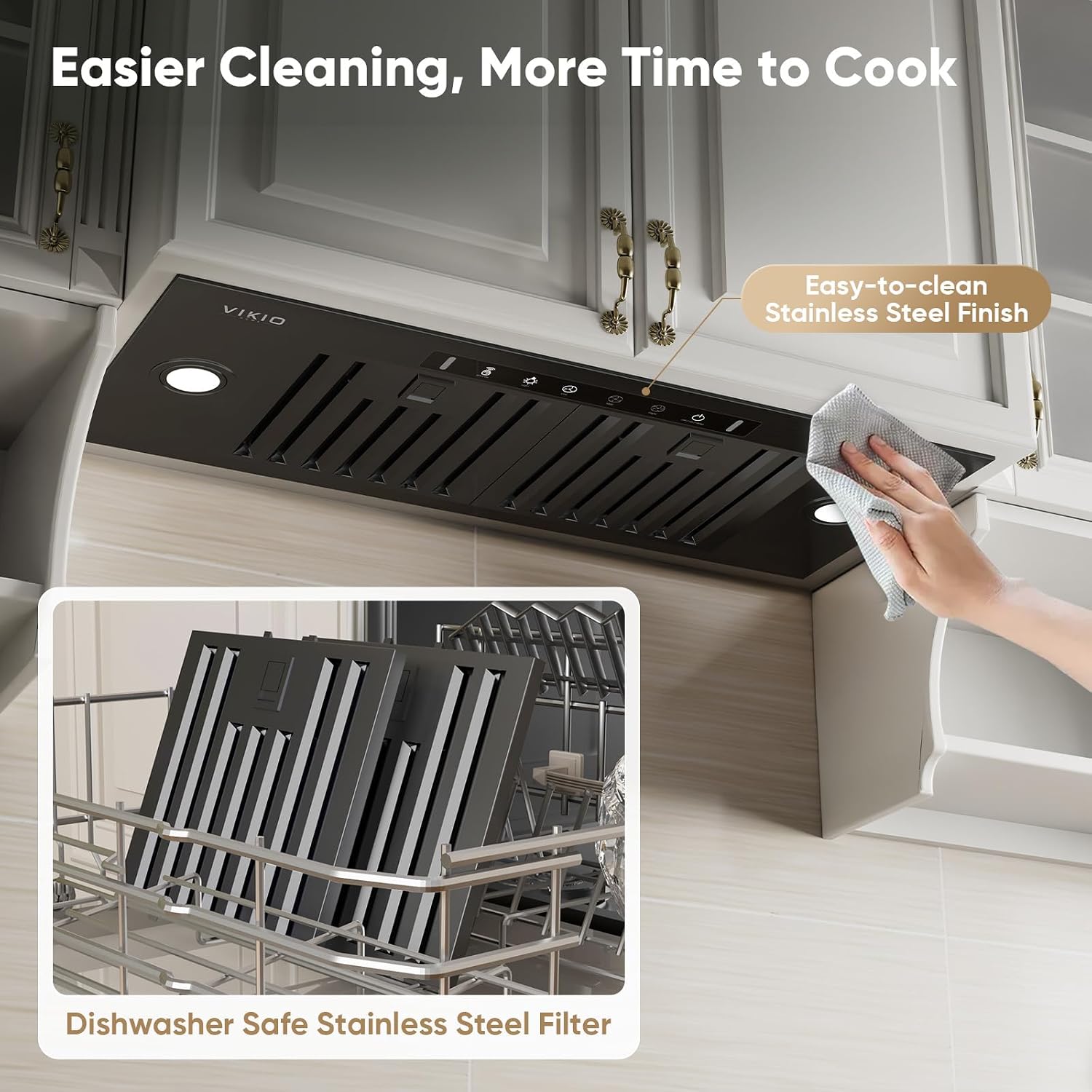 Detalle de VIKIO HOME 30-Inch Built-In Range Hood, 980 CFM, Gesture & Touch Controls
