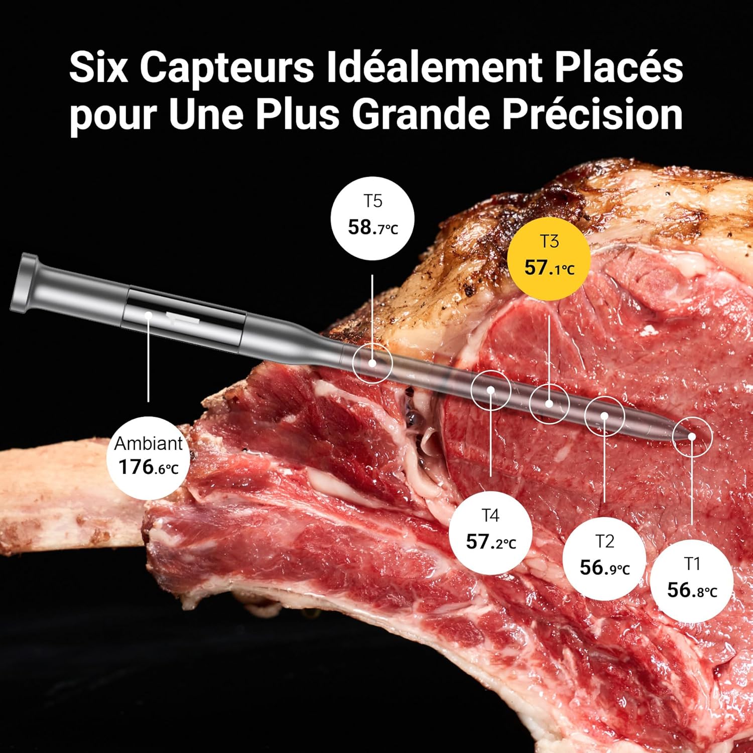 Thumbnail 2 de ThermoMaven Thermomètre à Viande Intelligent Sans Fil – 4 sondes, Bluetooth 5.3 et Wi‑Fi, IPX8