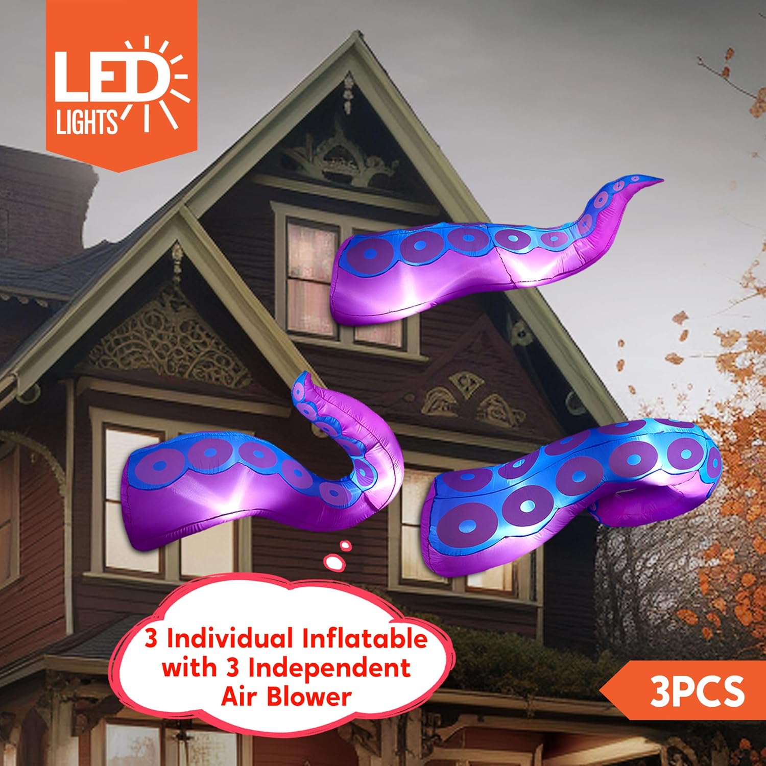 Detalle de Joiedomi 3-Piece Halloween Inflatable Octopus Tentacles with White LEDs