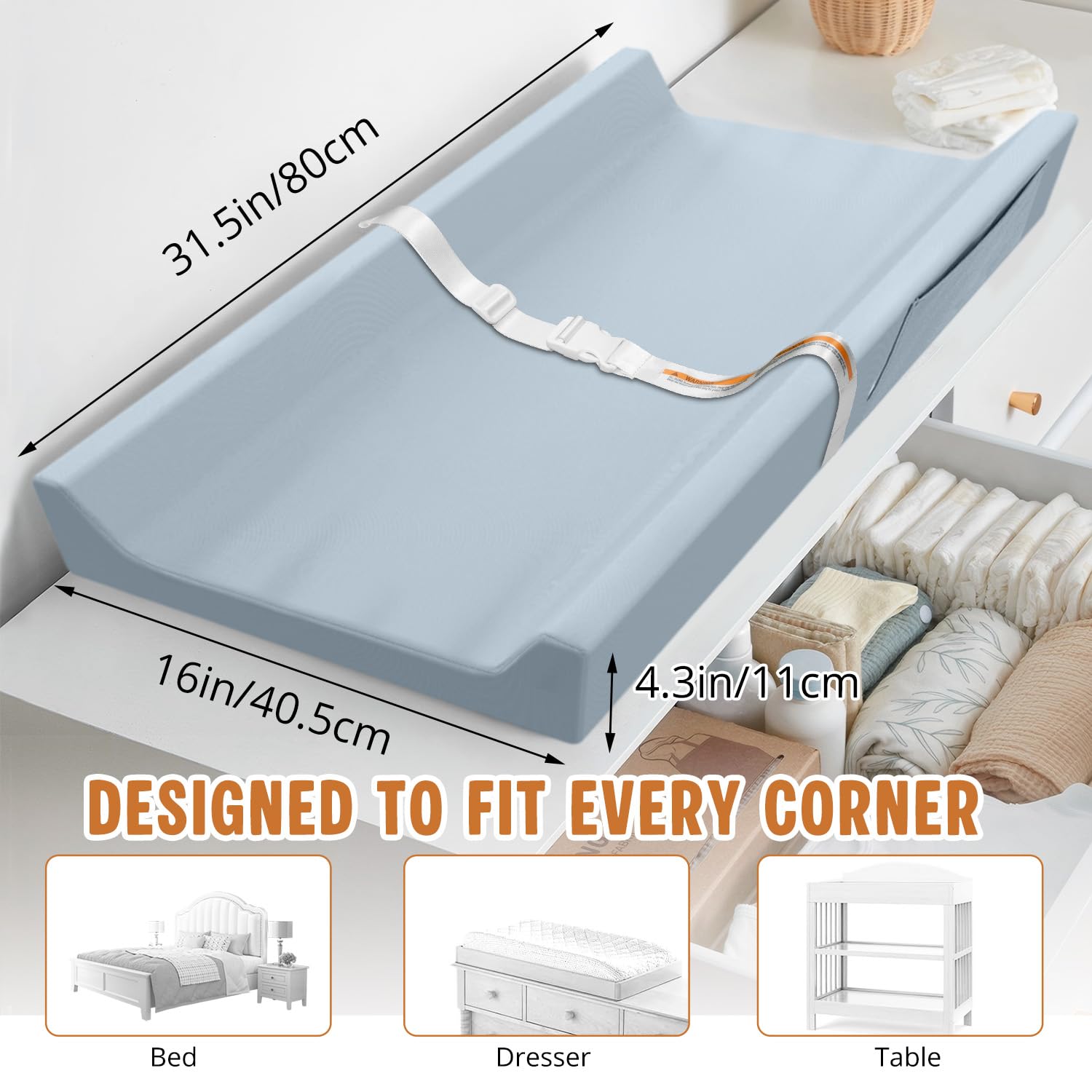 Detalle de JVEOO Vegan Leather Baby Changing Pad, Waterproof, Wipeable, 31.5-Inch