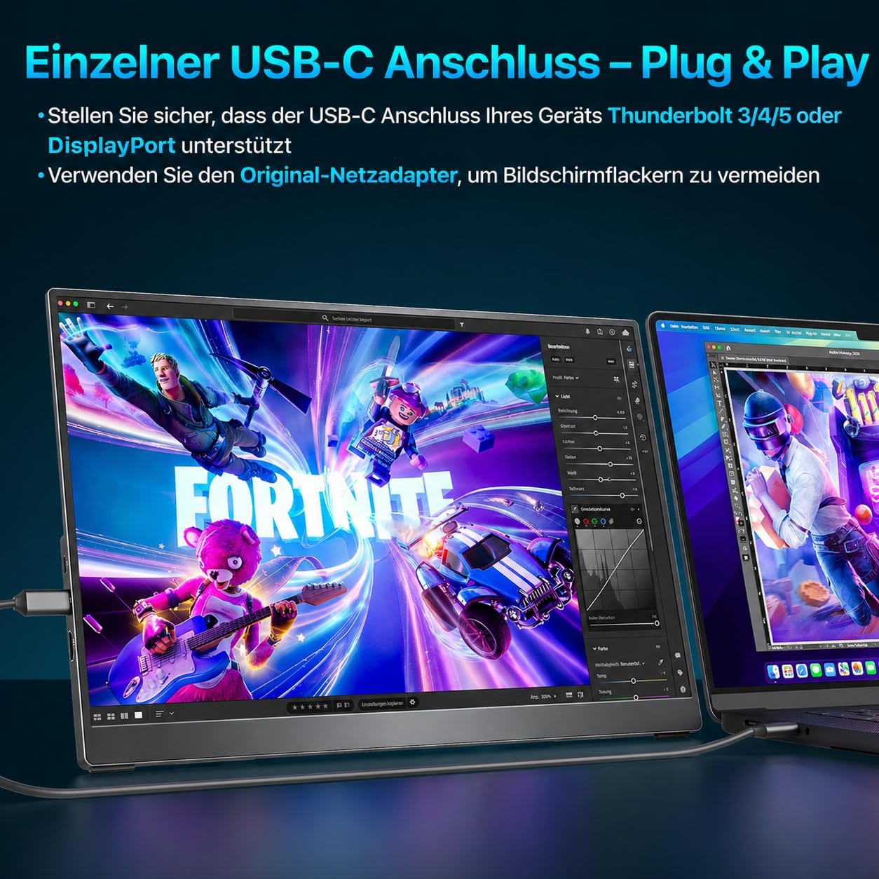 Detalle 2 de Cocopar Portable Monitor 16 Zoll 2.5K QHD – flexibler externer Bildschirm mit VESA, USB-C & Lautsprechern