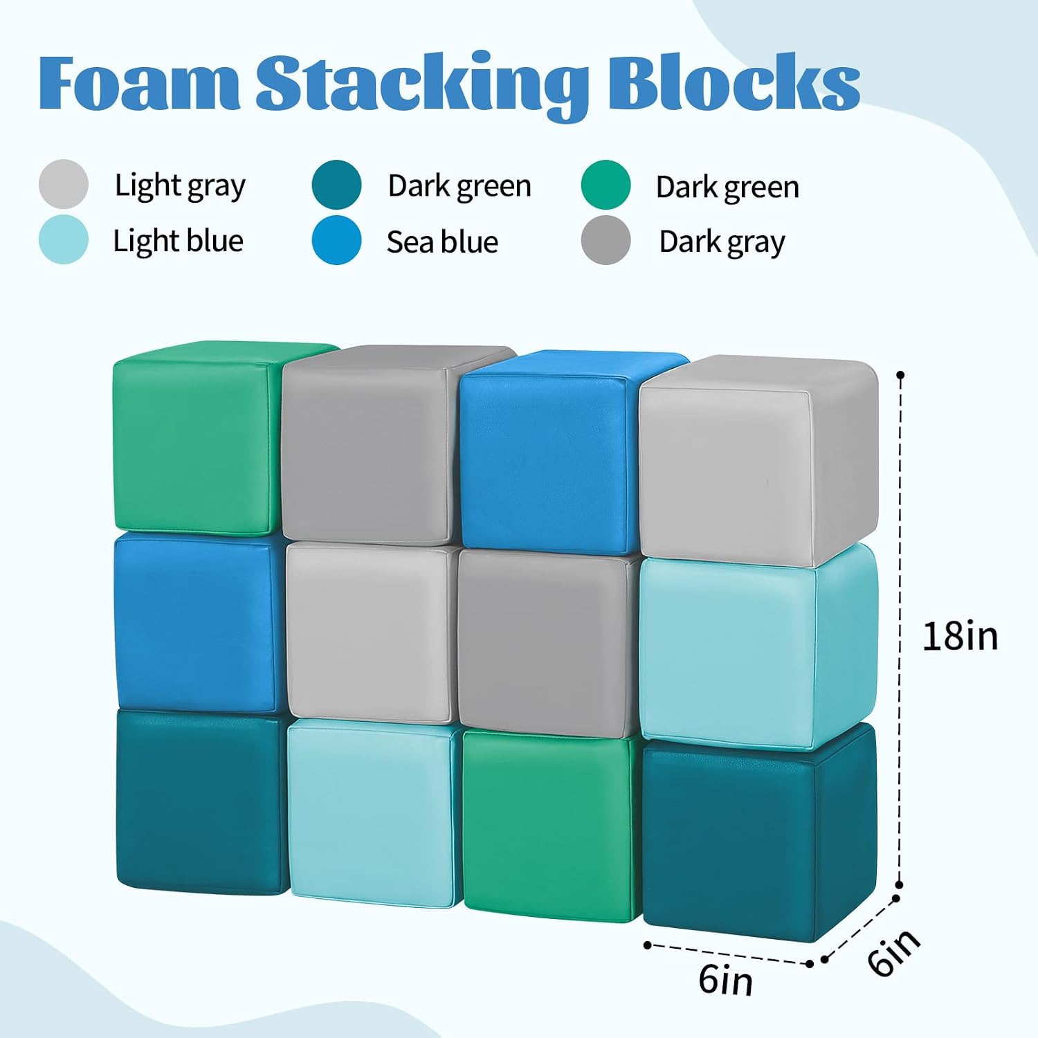Thumbnail 1 de TODIBY Foam Building Blocks for Toddlers: 12-Piece Wipeable Leather Stacking Cubes