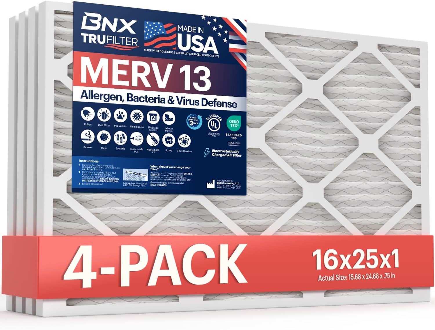 Detalle de BNX MERV 13 16x25x1 HVAC filter ๐
