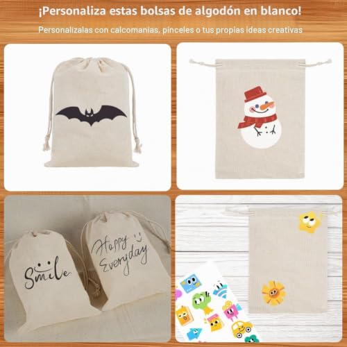 Detalle de OFFCUP 30 Bolsas de Algodón con Cordón 8x10 cm: reutilizables para regalos, DIY y organización