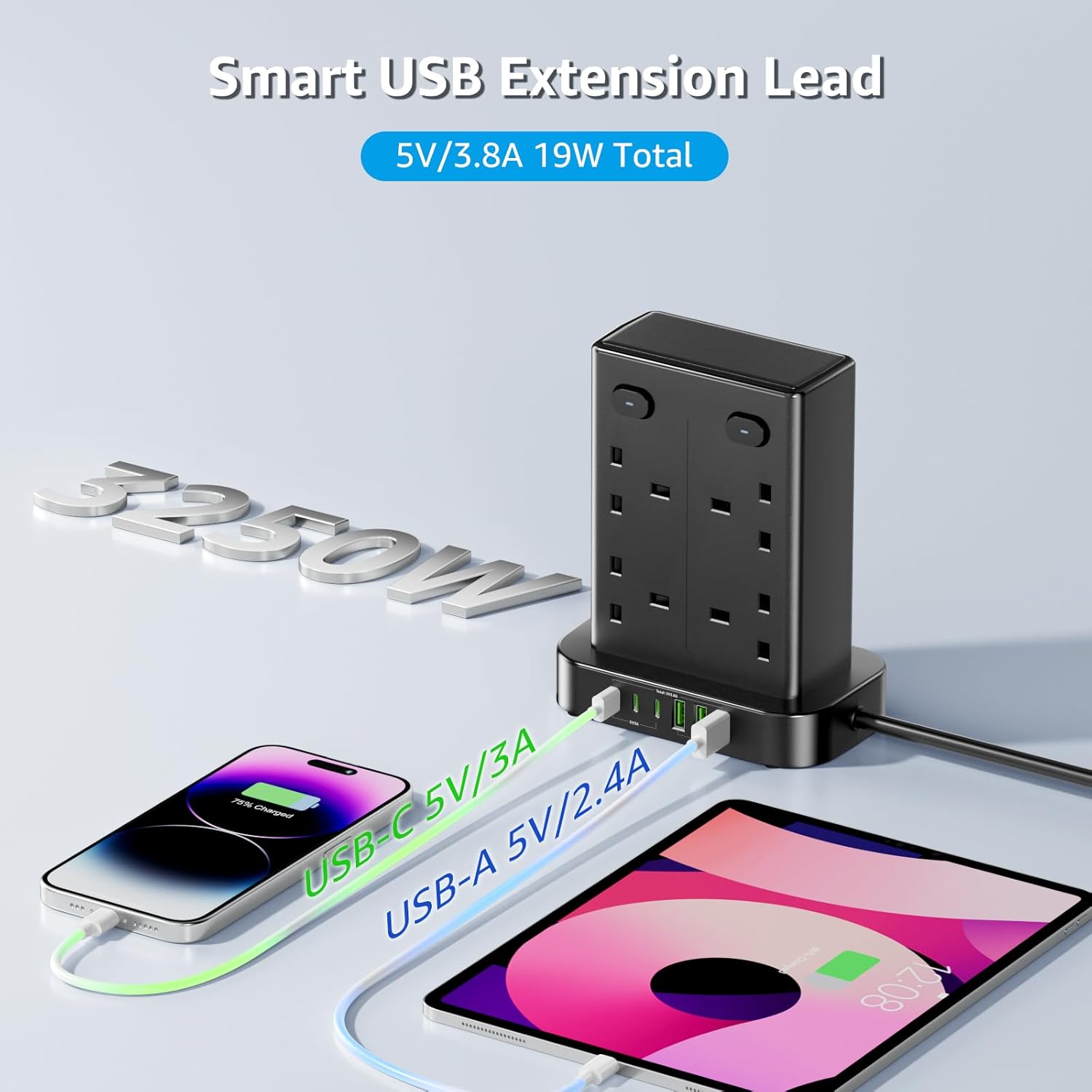 Thumbnail 2 de Tower Extension Lead 8 Way Multi Plug Tower