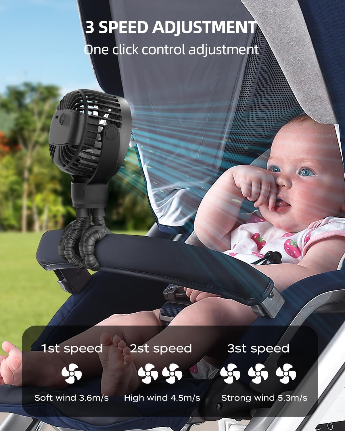 Thumbnail 6 de TUNISE Pram Fan Clip-On: Rechargeable 360° Baby Clip Fan (35dB)