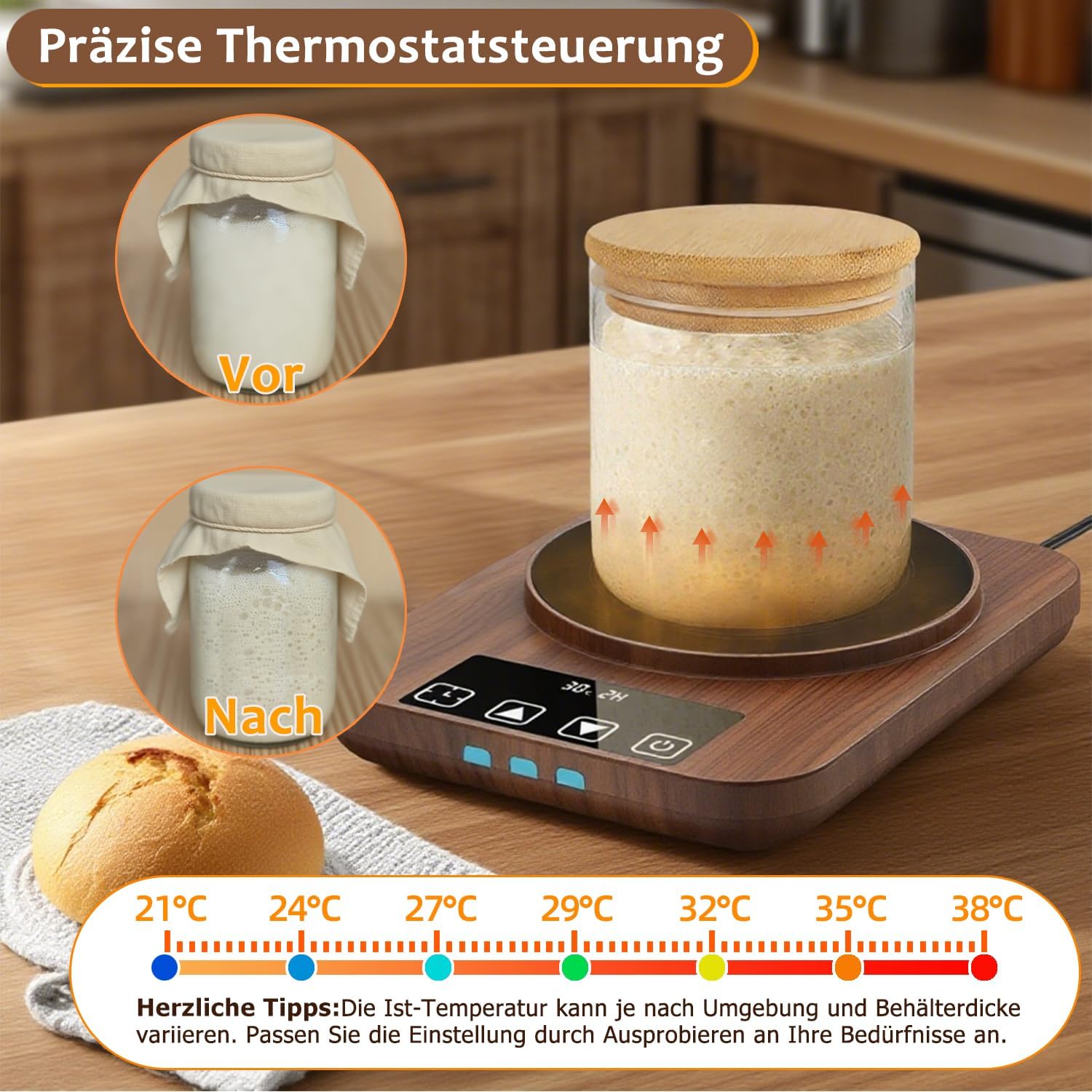 Thumbnail 3 de Aukimo Sauerteigstarterwärmer 21–38℃ Thermostat 🍞