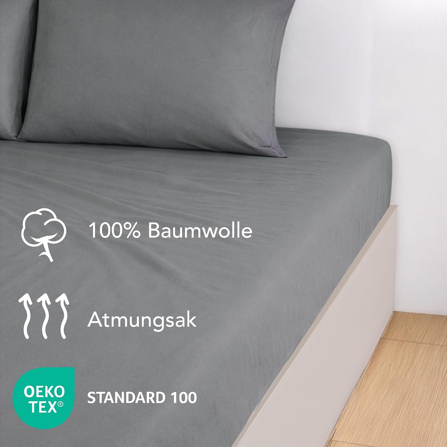 Detalle de Dreamzie Spannbettlaken 70x200 cm aus 100% Baumwolle Jersey, Anthrazit – bis 15 cm Steghöhe