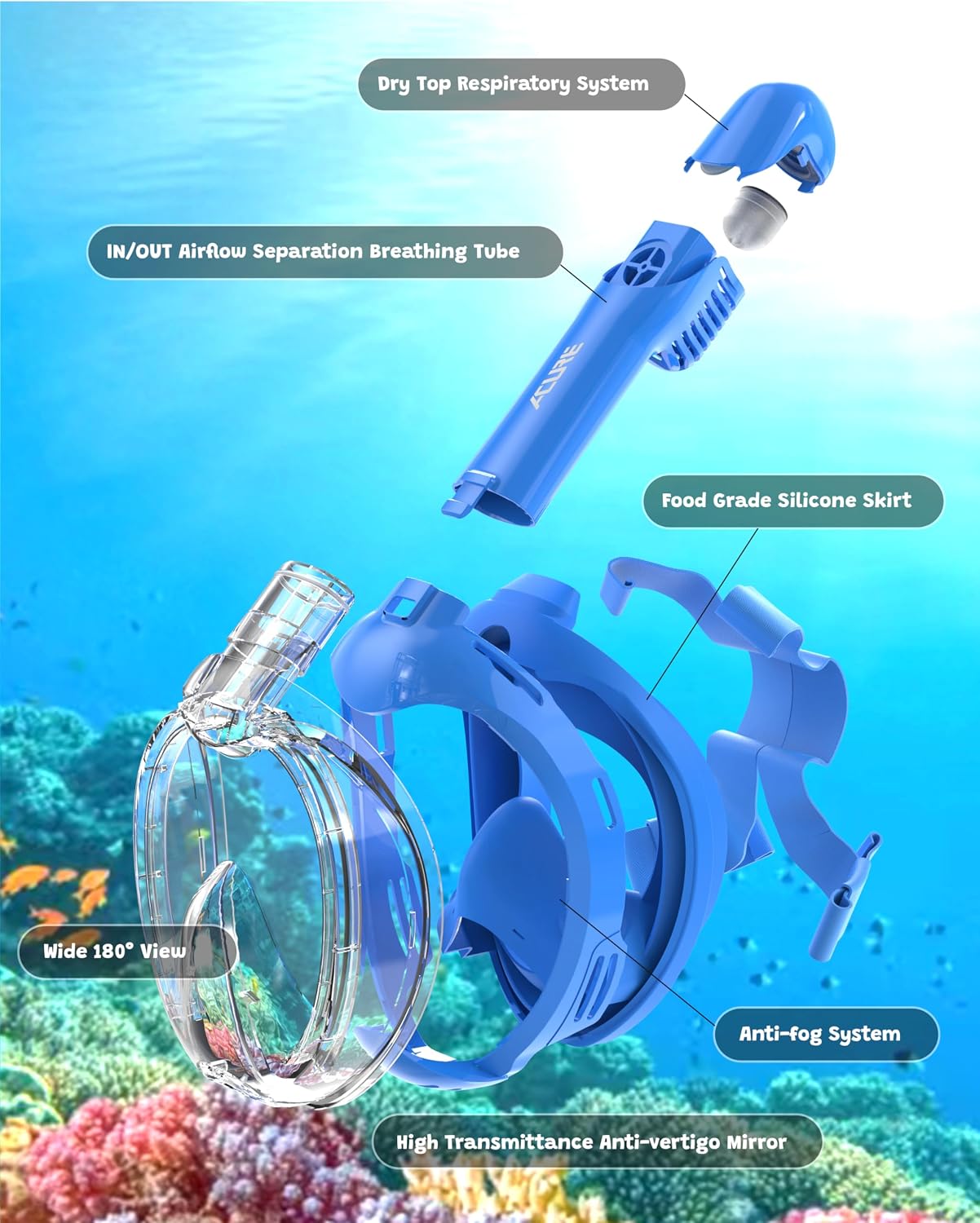 Thumbnail 6 de ACURE Kids Snorkel Mask Full Face SN03 – Safe, Clear View for 3–8 Year Olds