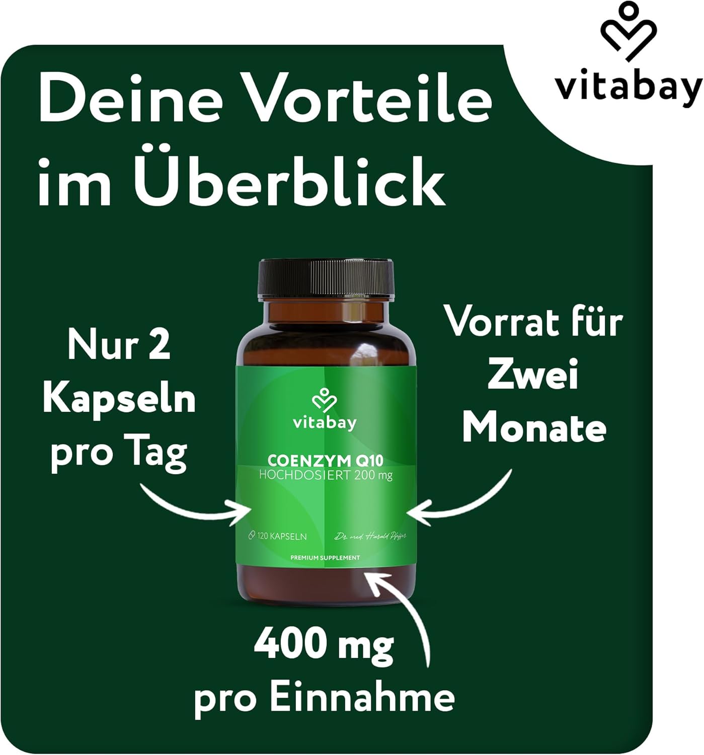 Thumbnail 5 de vitabay Coenzym Q10 Ubiquinon 200 mg – 120 vegane Kapseln (CoQ10 hochdosiert, laborgeprüft)