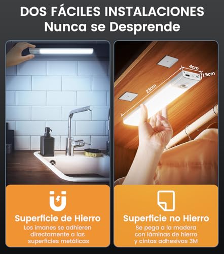 Thumbnail 5 de YOOKESEN Luz LED con Sensor de Movimiento 78 LEDs (3 colores), USB-C Recargable, 4 Modos y 3 Piezas para Armario, Pasillo, Garaje